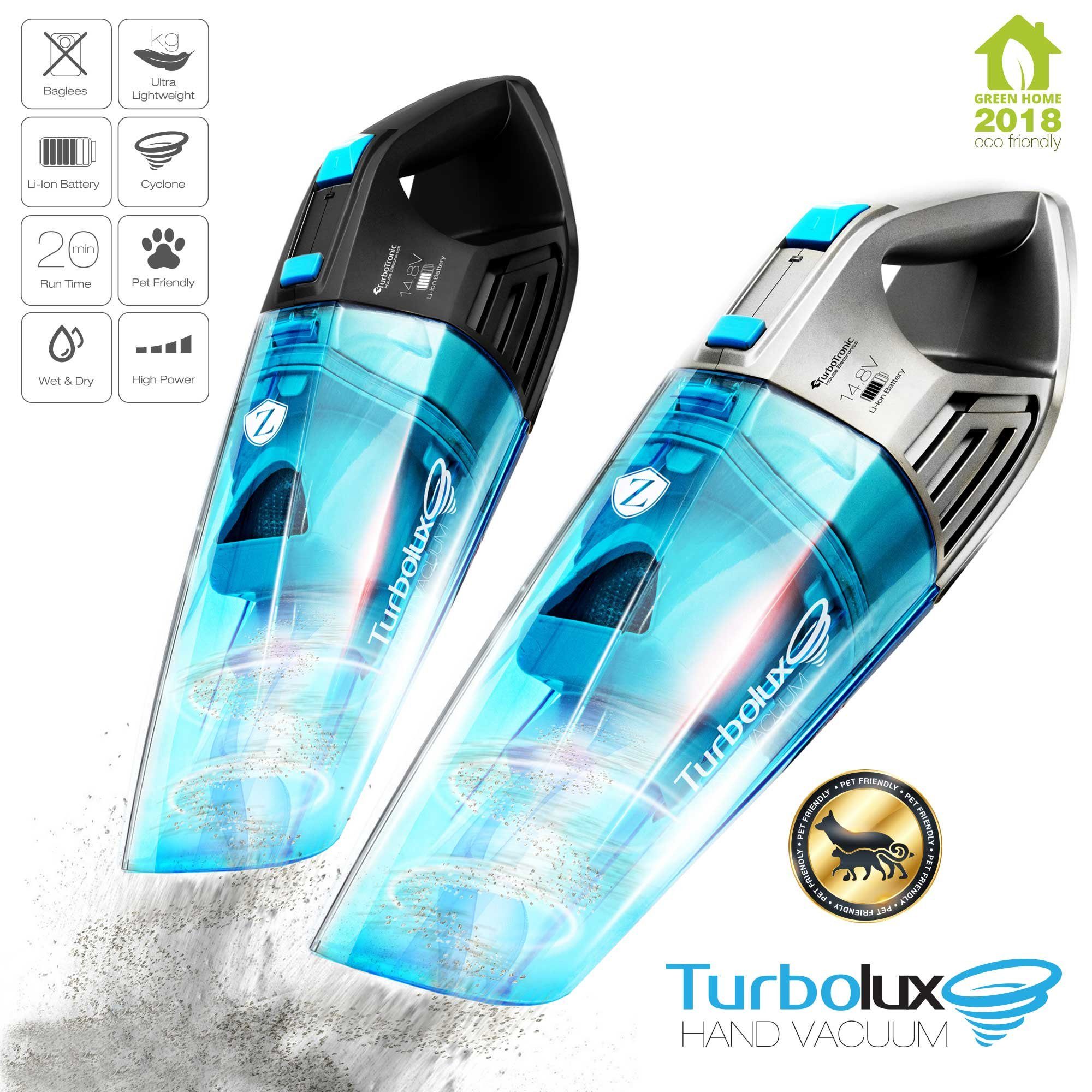 TurboTronic by Z-Line Handstaubsauger 4kpa, 20 Min. Laufzeit, ultra-Leichtgewicht Boden Staubsauger, 100 W, beutellos, kabelloser Sofa Couch Tisch Handsauger mit Ladestation
