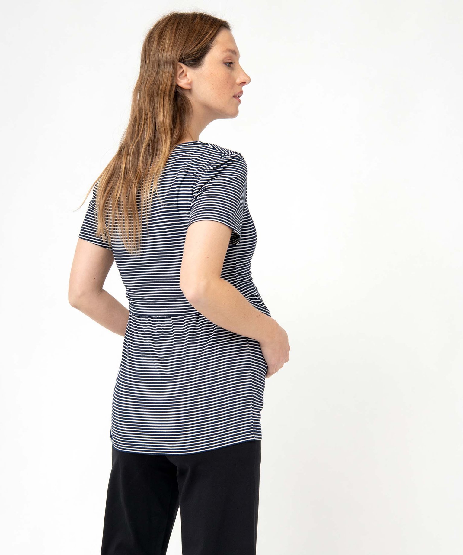 Tee-shirt d’allaitement rayé à manches courtes marine | GEMO