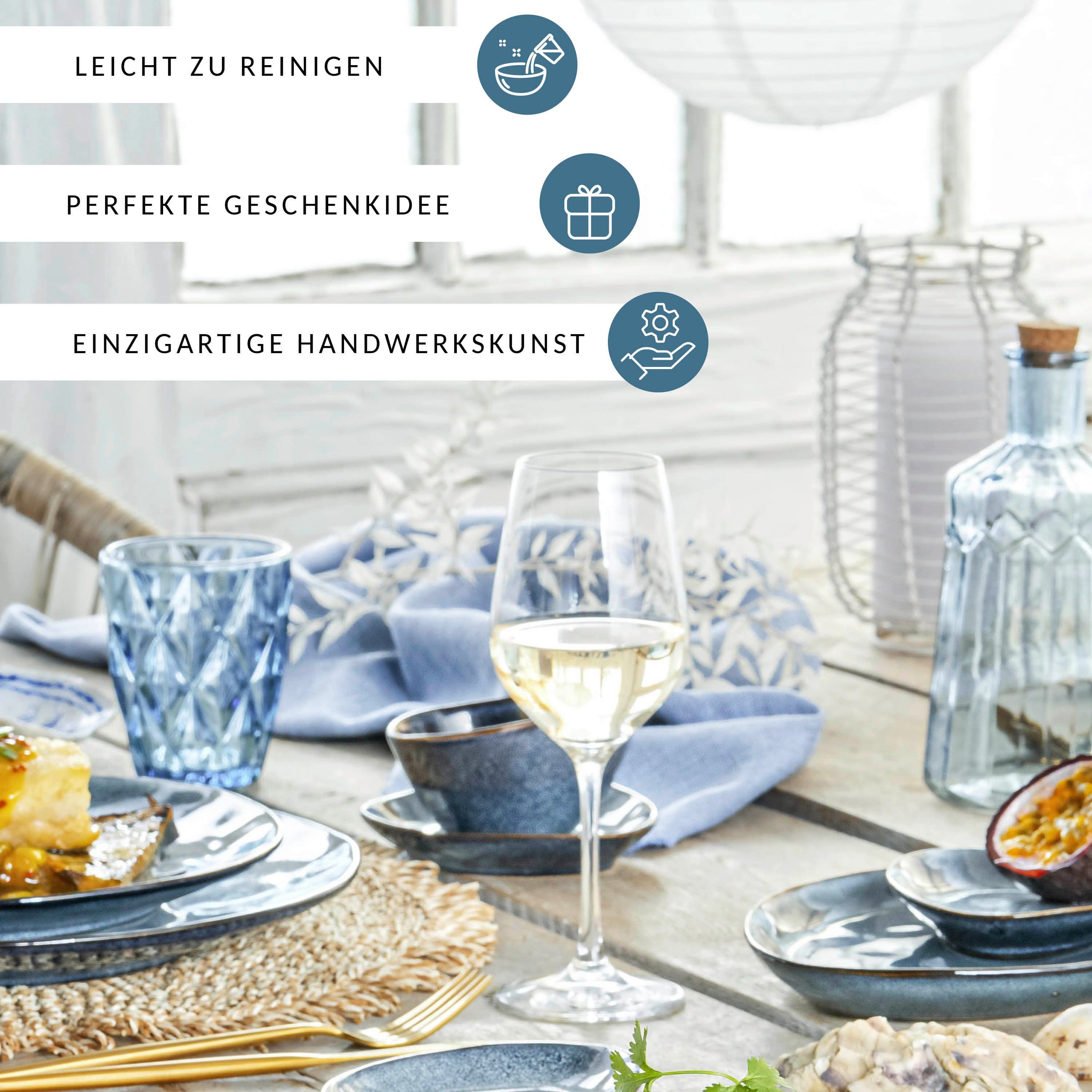 SÄNGER Becher Darwin Kaffeebecher Set (4-teilig), Steingut, Handmade, 500 ml, Blau