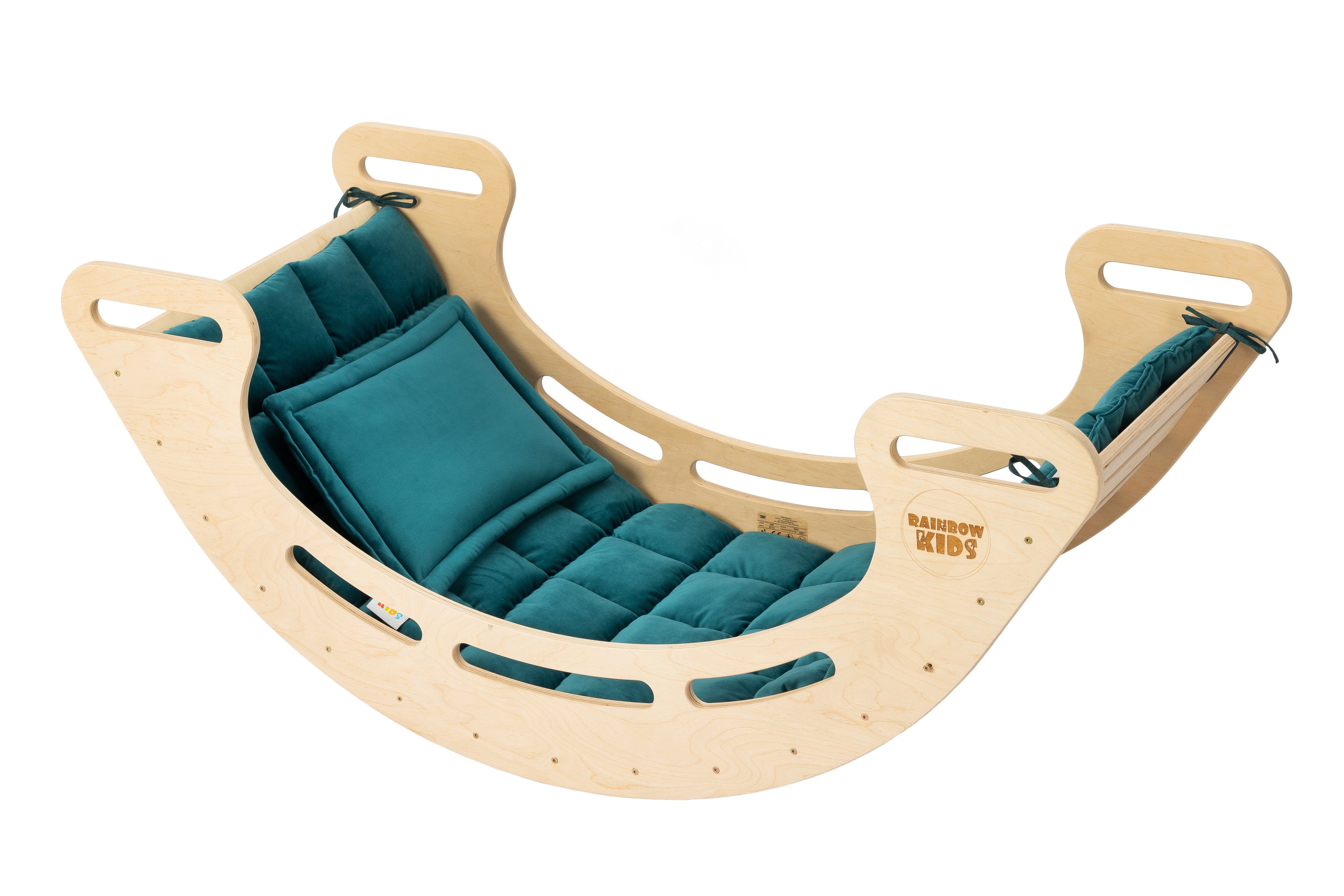Rainbow Kids Wippe Montessori Kletterdreieck Rutsche Kletterbogen Wippe + Bogenkissen (S003 + Bogenkissen)