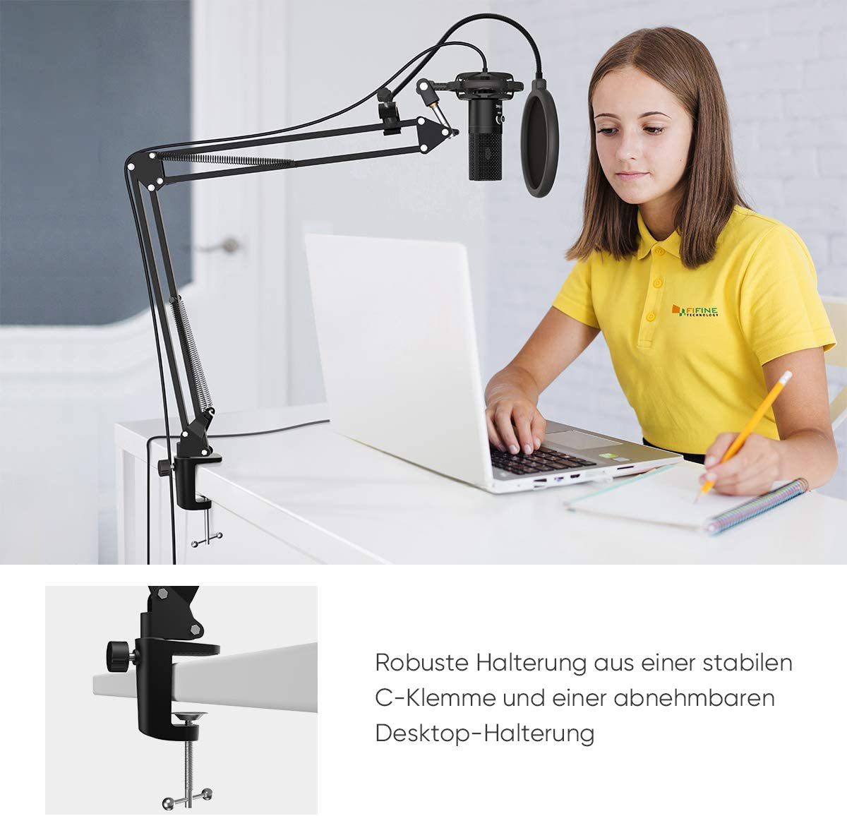 FIFINE Mikrofon USB Kondensator Mikrofon PC Streaming Studio Mikrofon