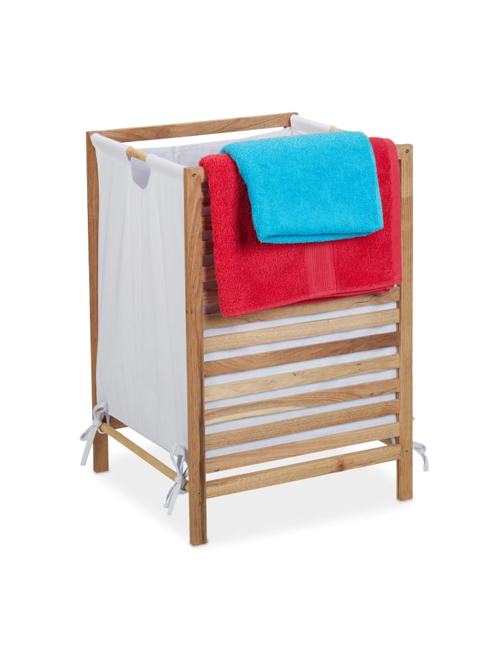 relaxdays Wäschekorb in Natur/ Weiß - (B)43 x (H)63,5 x (T)43 cm günstig kaufen onesize