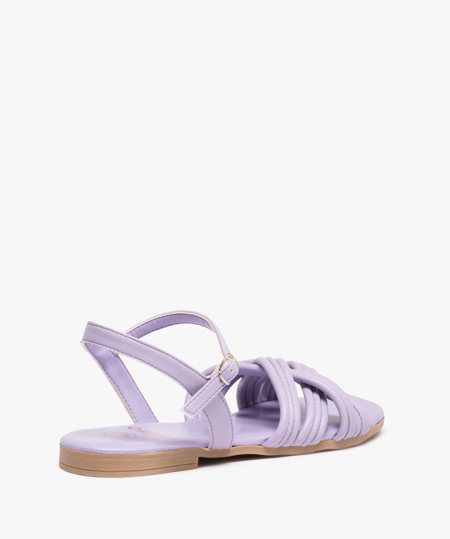 Sandales femme à talon plat et fines brides unies violet | GEMO