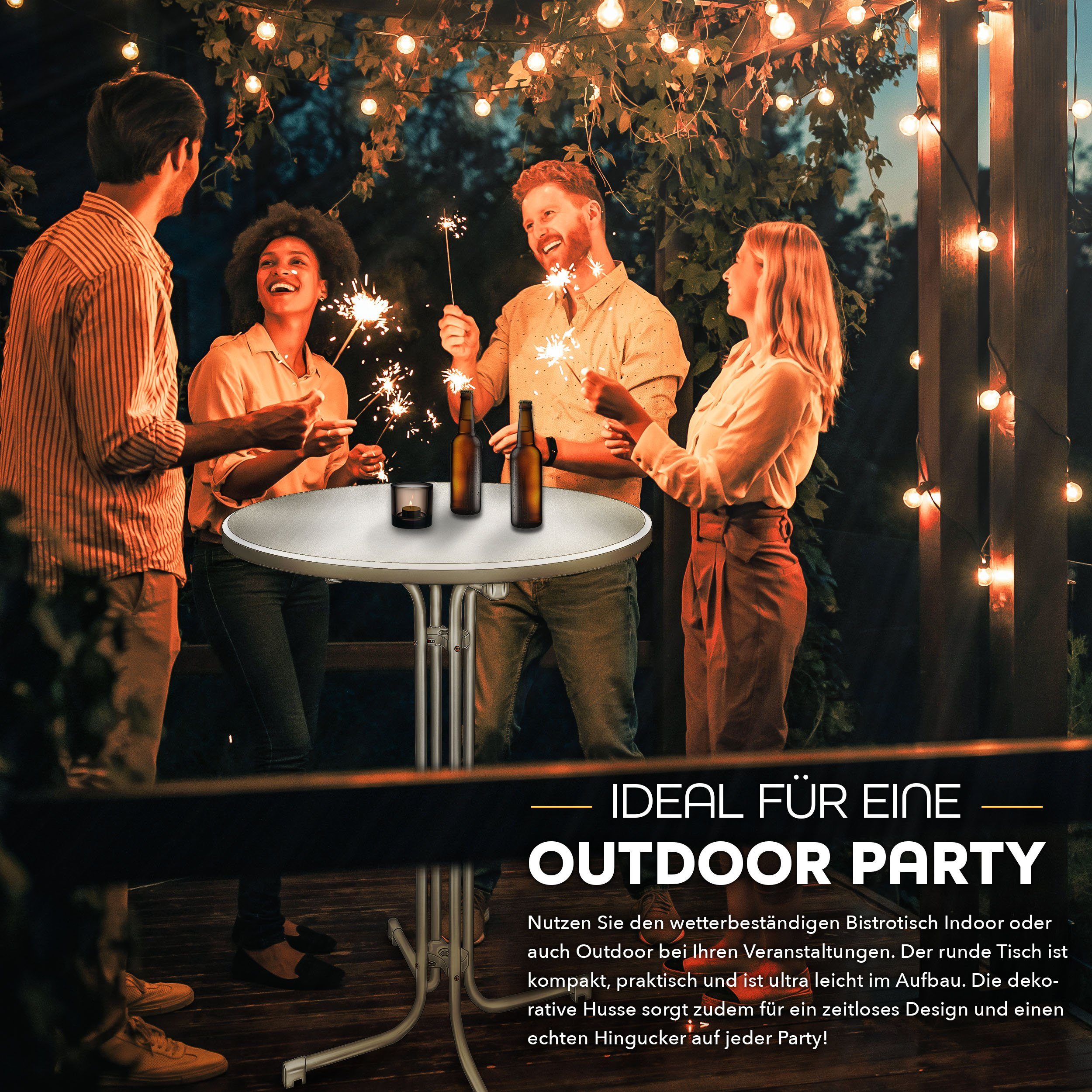 tillvex Stehtisch Gastro Stehtisch klappbar mit Husse Bistrotisch rund, FERTIG MONTIERT Klapptisch Partytisch Gartentisch