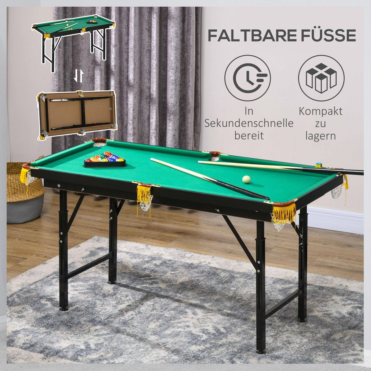 SPORTNOW SPORTNOW Billardtisch 4,6ft klappbar 140 x 63 x 55-75cm Tischbillard mit Zubehör