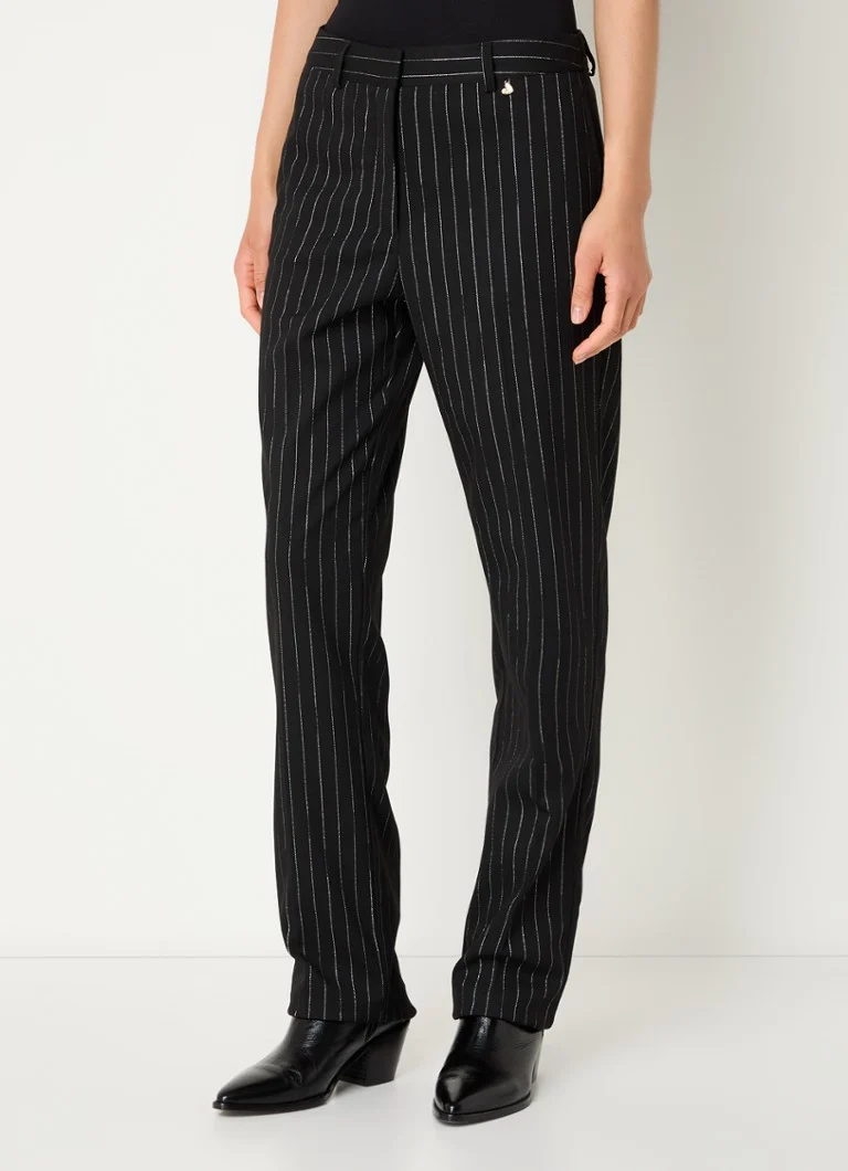 Fabienne Chapot Elliot high waist straight fit trousers with lurex and pinstripe