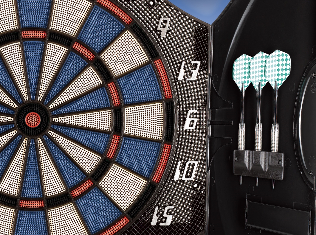 L.A. Sports Elektronische Dartscheibe Bull Legend 1-8 Spieler 6 Softdart Pfeile Dartschrank