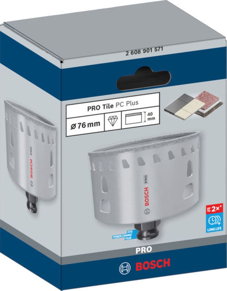 Accessoires Bosch Bleus 2608901571 PRO Tile PC Plus Scie cloche diamantée pour carrelage 76 mm