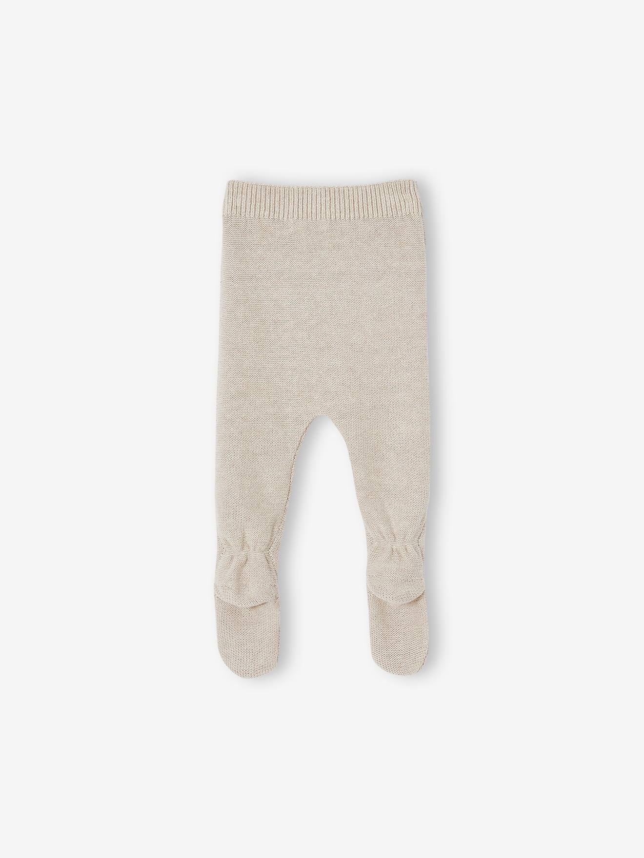 Pantalon en tricot bébé avec pieds beige chiné