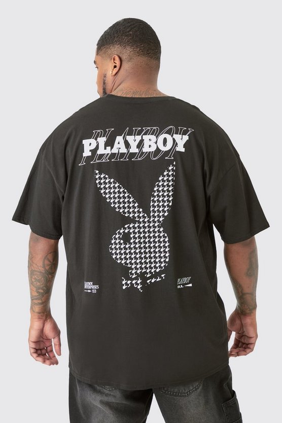 Plus kariertes Playboy T-Shirt in Schwarz