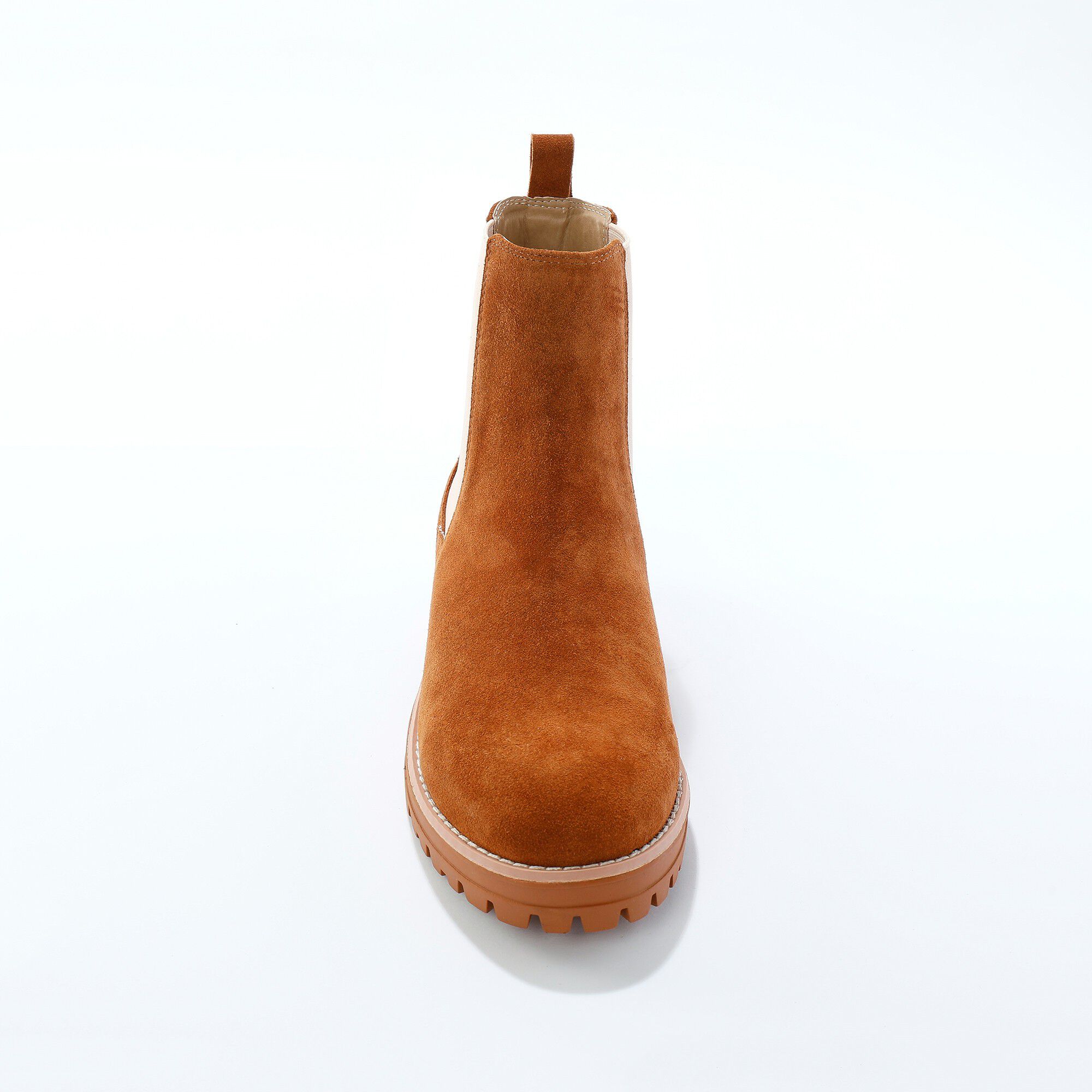 Boots chelsea croûte de cuir, semelle crantée épaisse