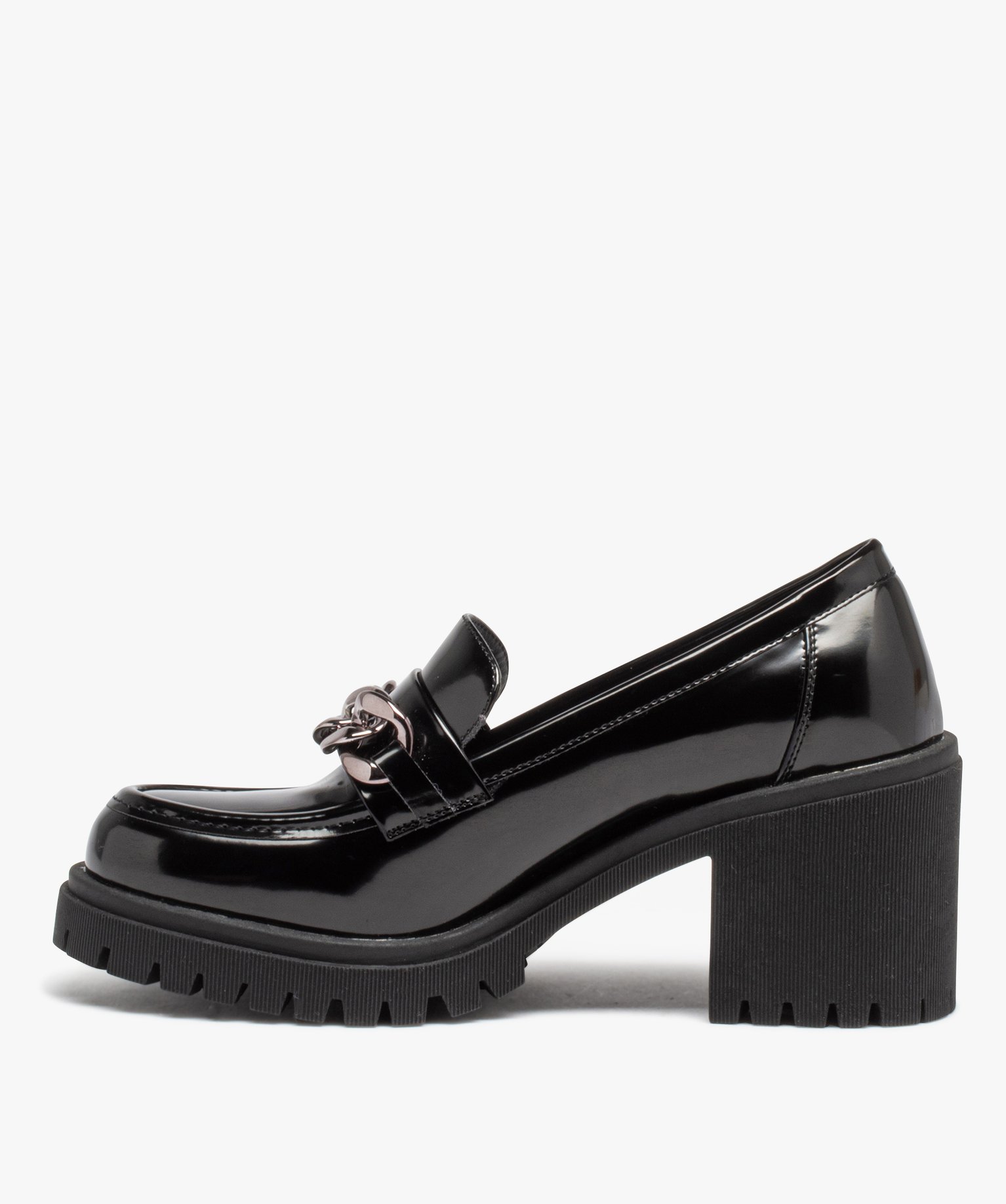 Mocassins femme unis dessus vernis avec talon carré et seme... noir | GEMO