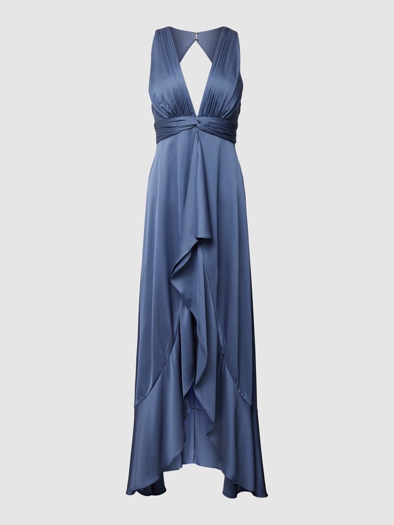 Abendkleid mit V-Ausschnitt in rauchblau