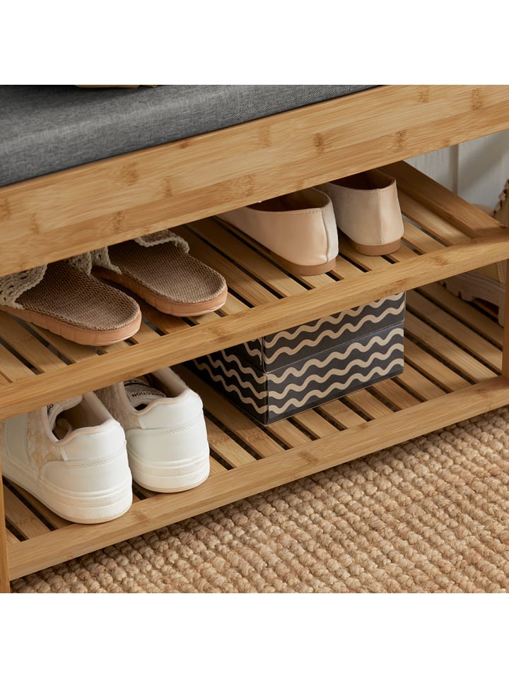 SoBuy Schuhbank mit Sitzkissen in Natur - (B)90 x (H)45 x (T)30 cm günstig kaufen onesize