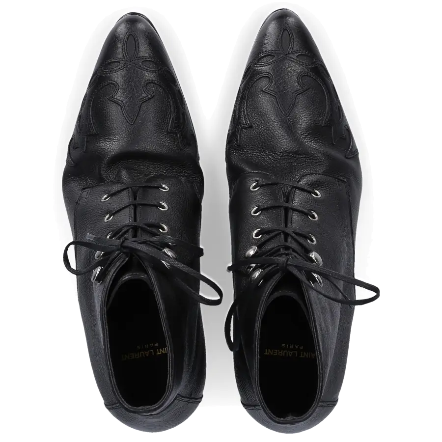 Saint Laurent - Stiefeletten REBECCA 60 Kalbsleder Logo Stickerei schwarz - schwarz