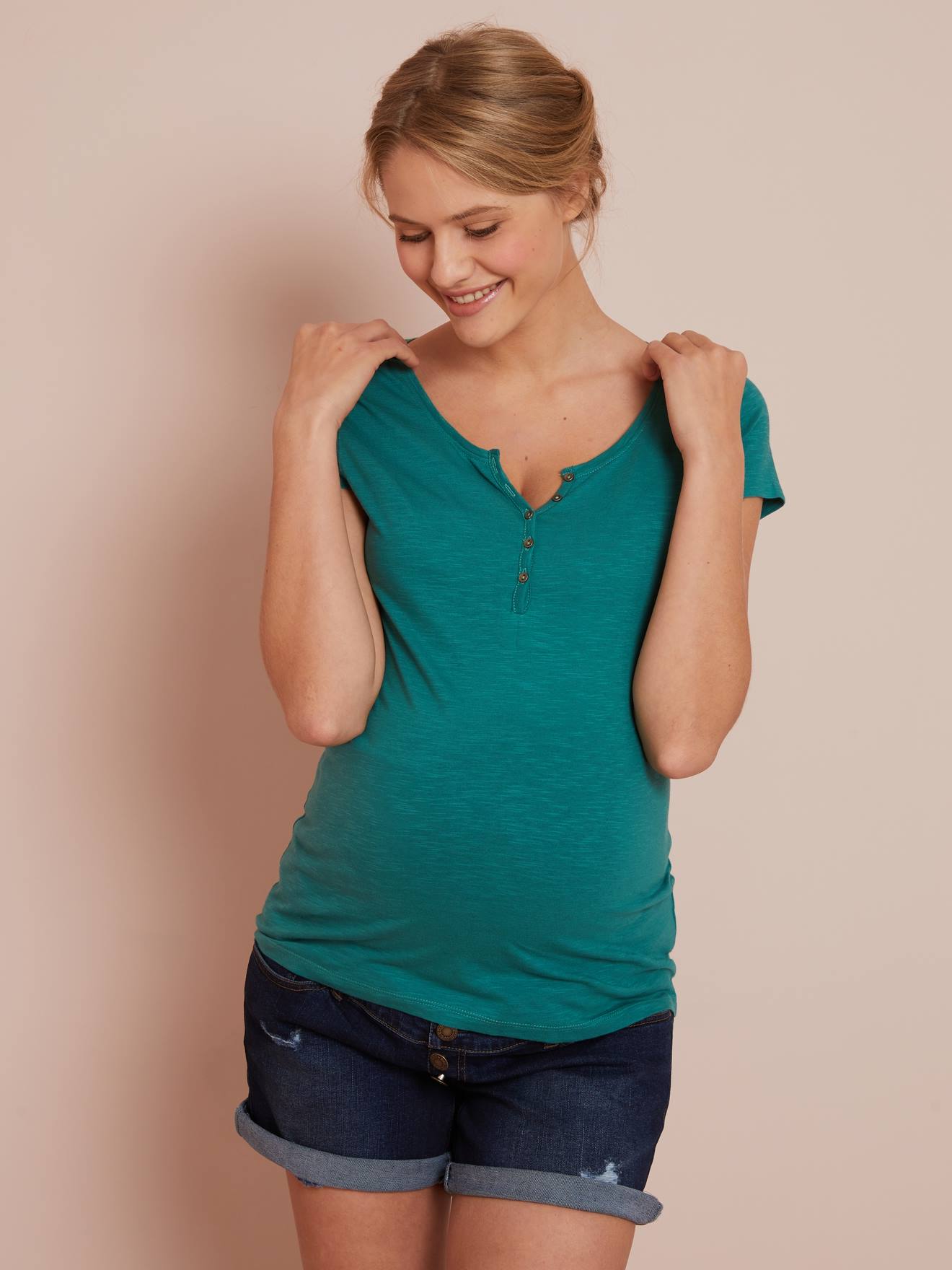 Vertbaudet Henley-Shirt für Schwangerschaft & Stillzeit - dunkelrosa
