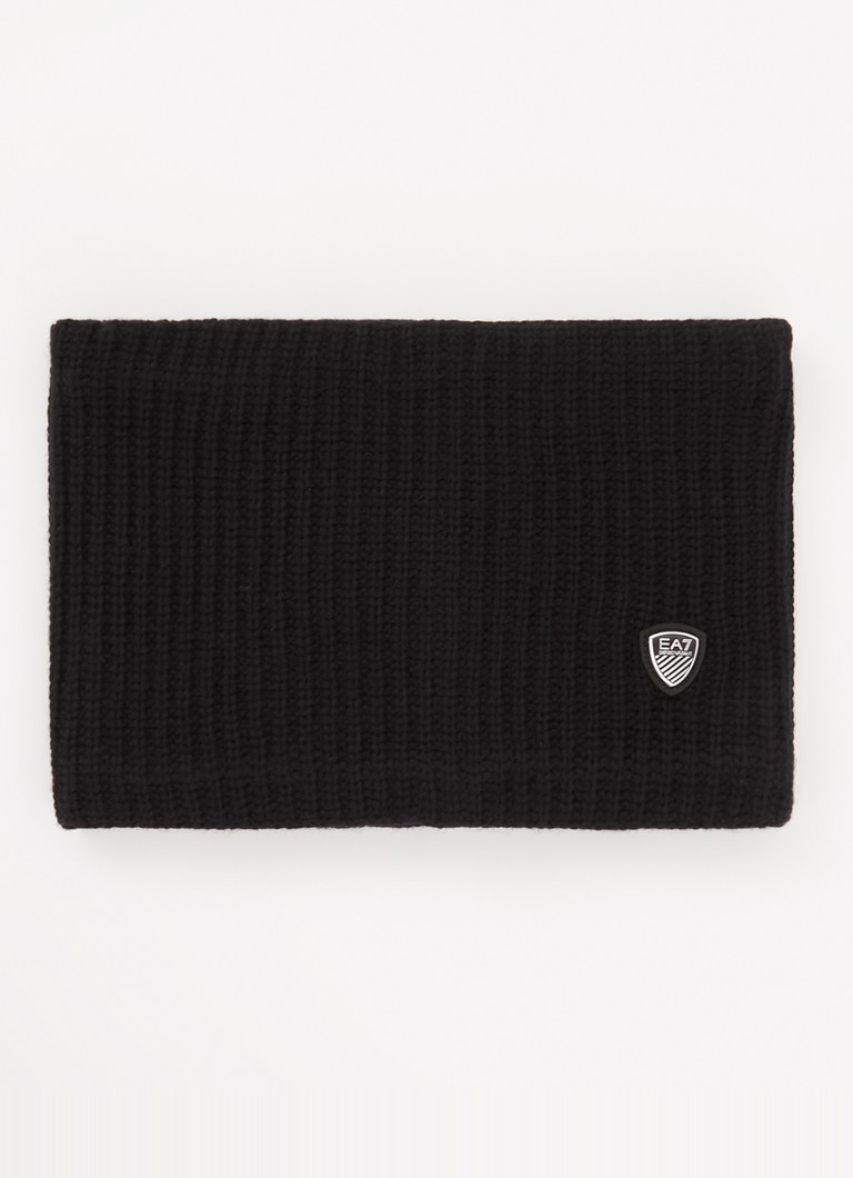 Cachecol Emporio Armani de malha canelada em mistura de lã com logotipo.