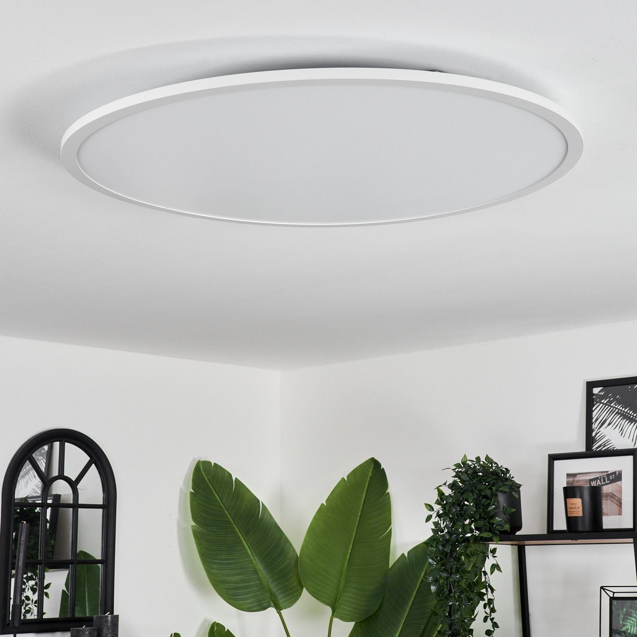 hofstein Deckenleuchte dimmbare Deckenlampe aus Metall/Kunststoff in Weiß (80 cm), LED wechselbar, 2700-6500 Kelvin, RGB Farbwechsler, steuerbar über Smart App/ Fernbedienung