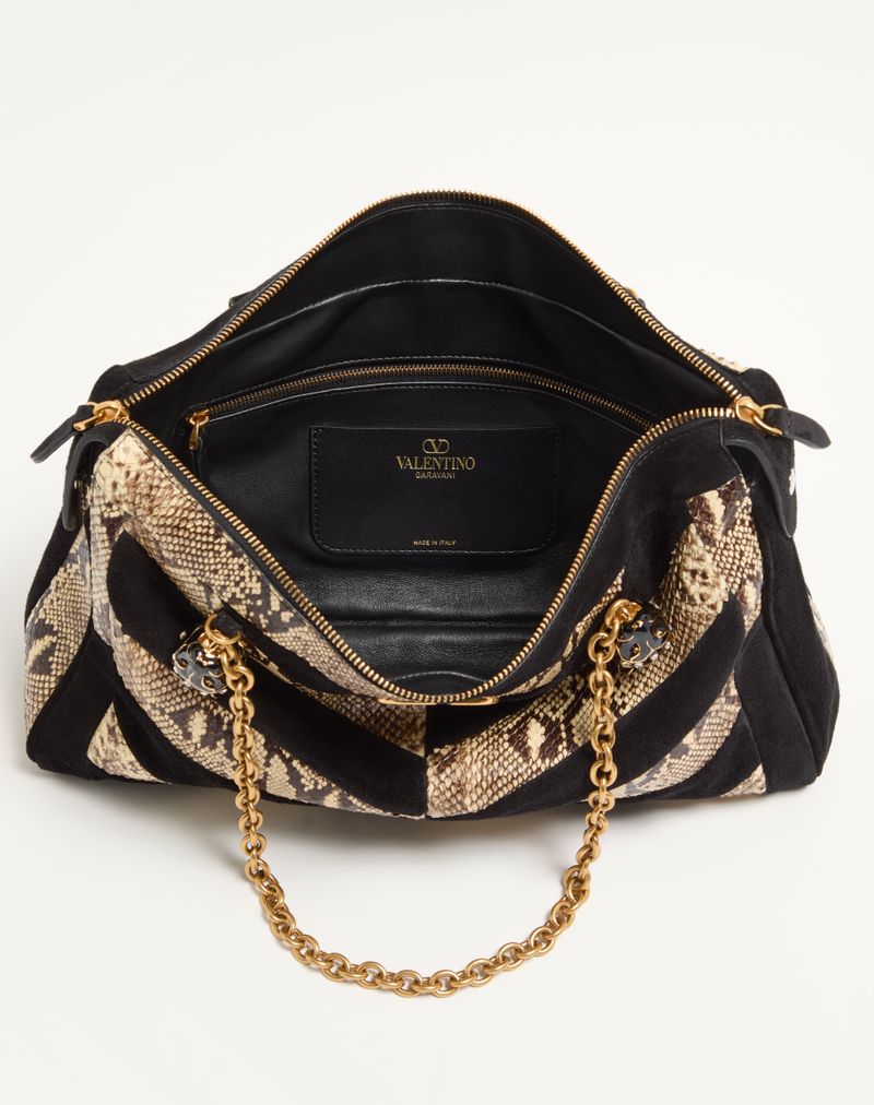 Valentino Garavani Panthea Chevron schoudertas van python en suède