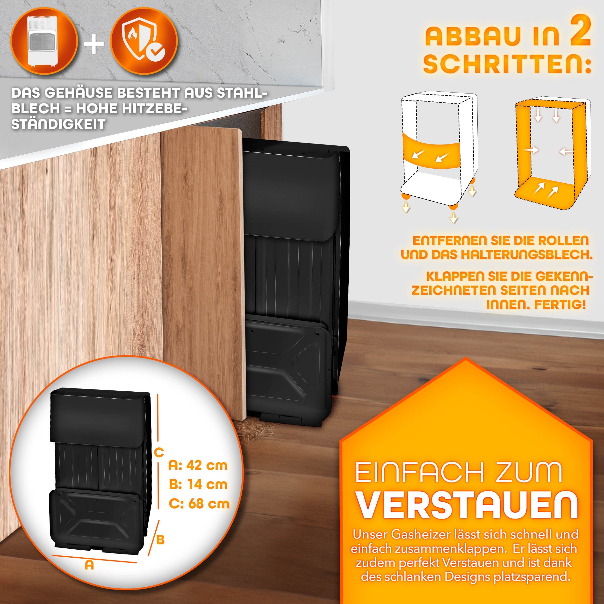 TRESKO Heizstrahler 4200 W Gasheizung + Abdeckung Gasheizer 3 Stufen Gasofen Gasheizofen