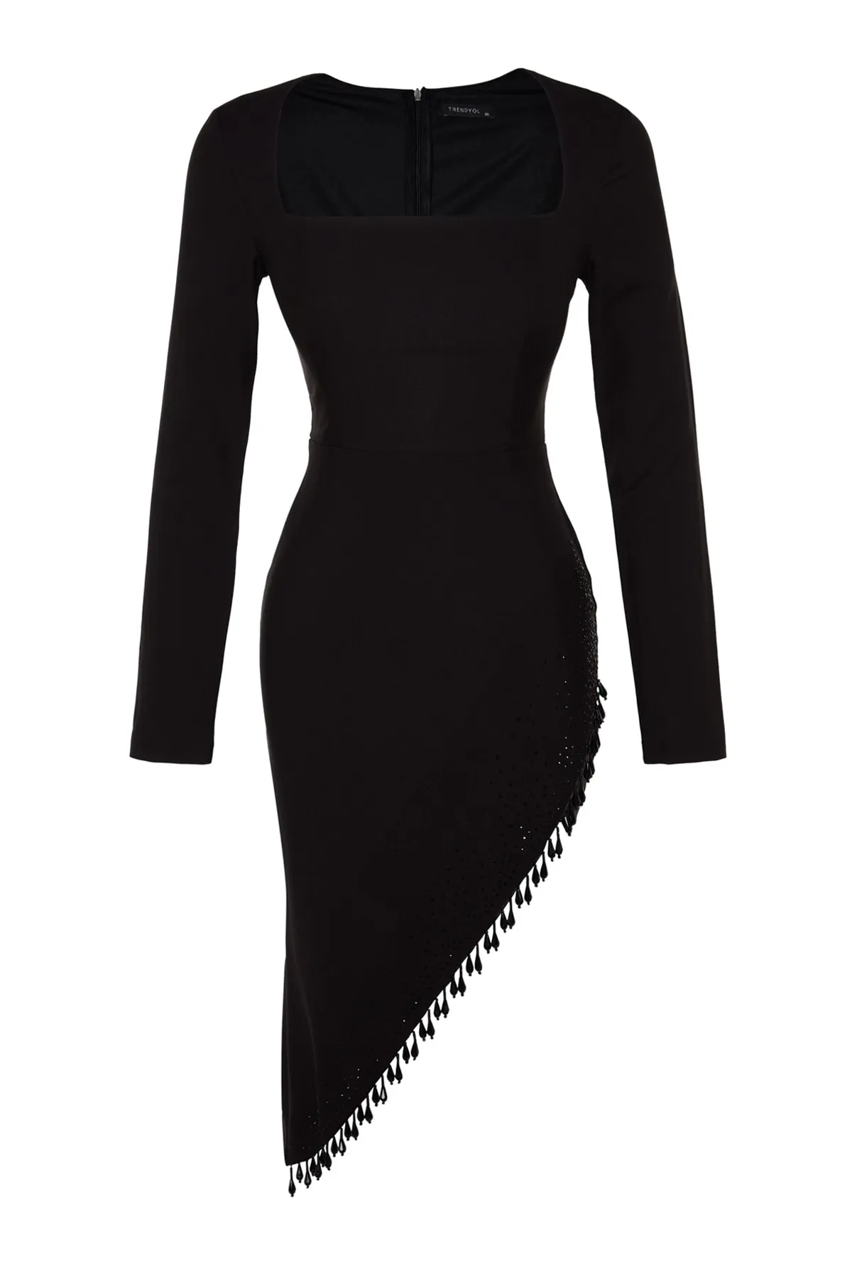Trendyol Collection  Schwarzes, figurbetontes, gewebtes, glänzendes Stein-Stilvolles Abendkleid TPRAW24EL00135