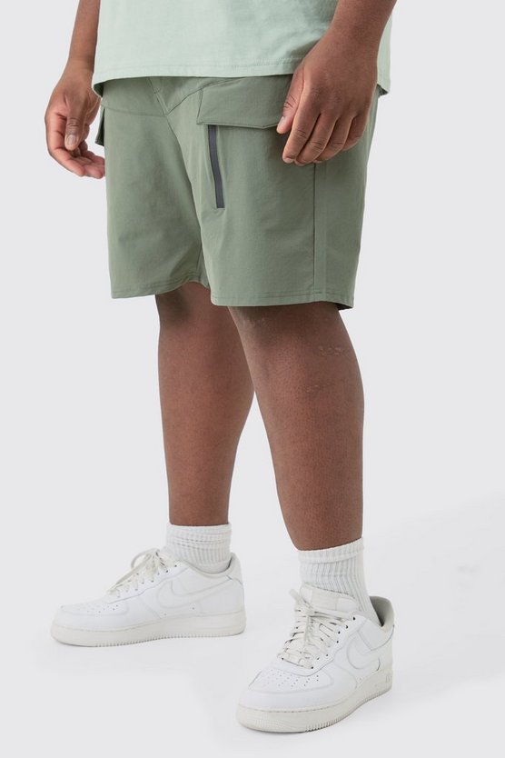 Plus lockere elastische Stretch Cargo-Shorts mit Reißverschluss