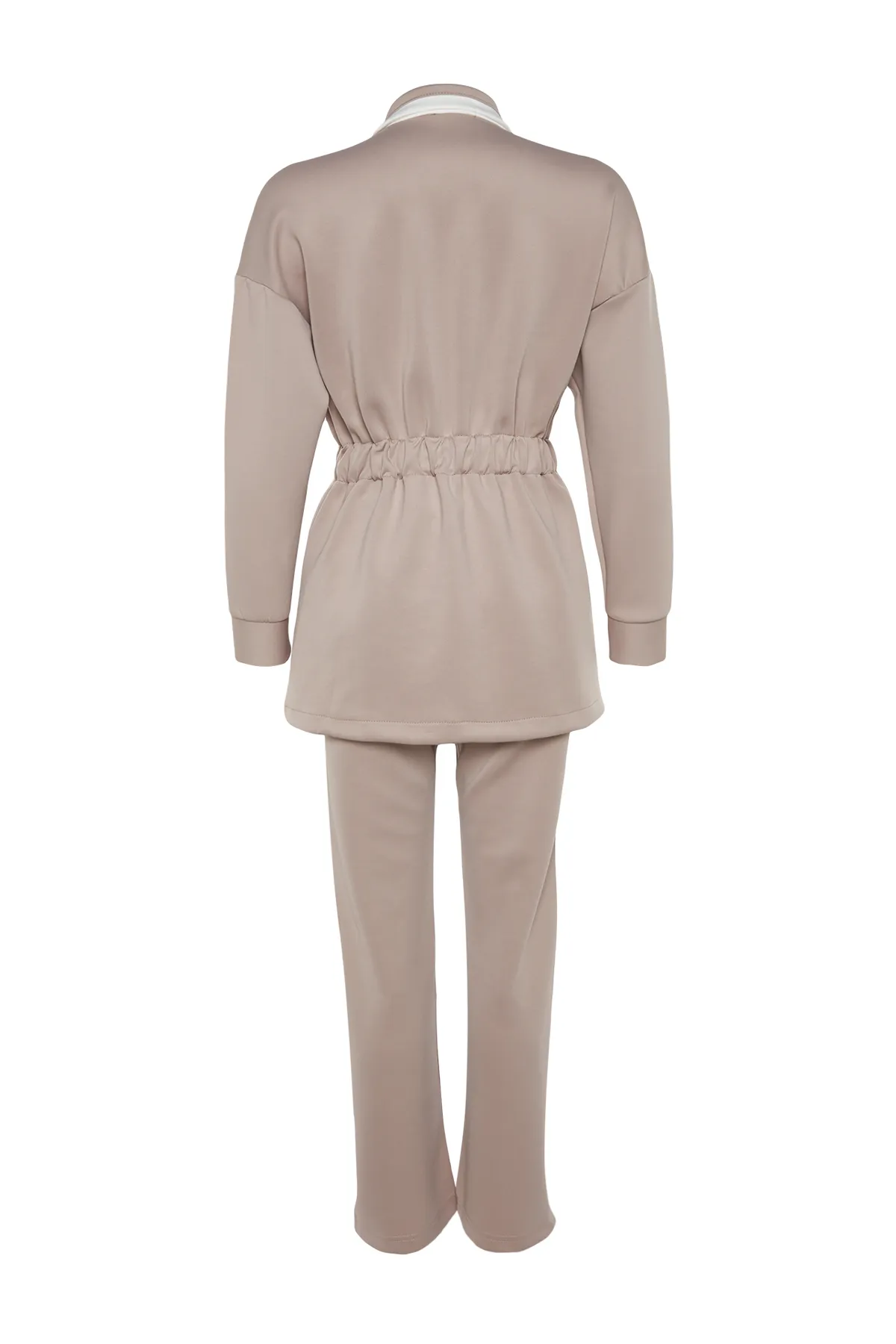 Trendyol Modest  Nerzfarbenes, ecrufarbenes Set aus Oberteil und Unterteil aus Scuba-Strick mit Paspelierung TCTAW24US00071