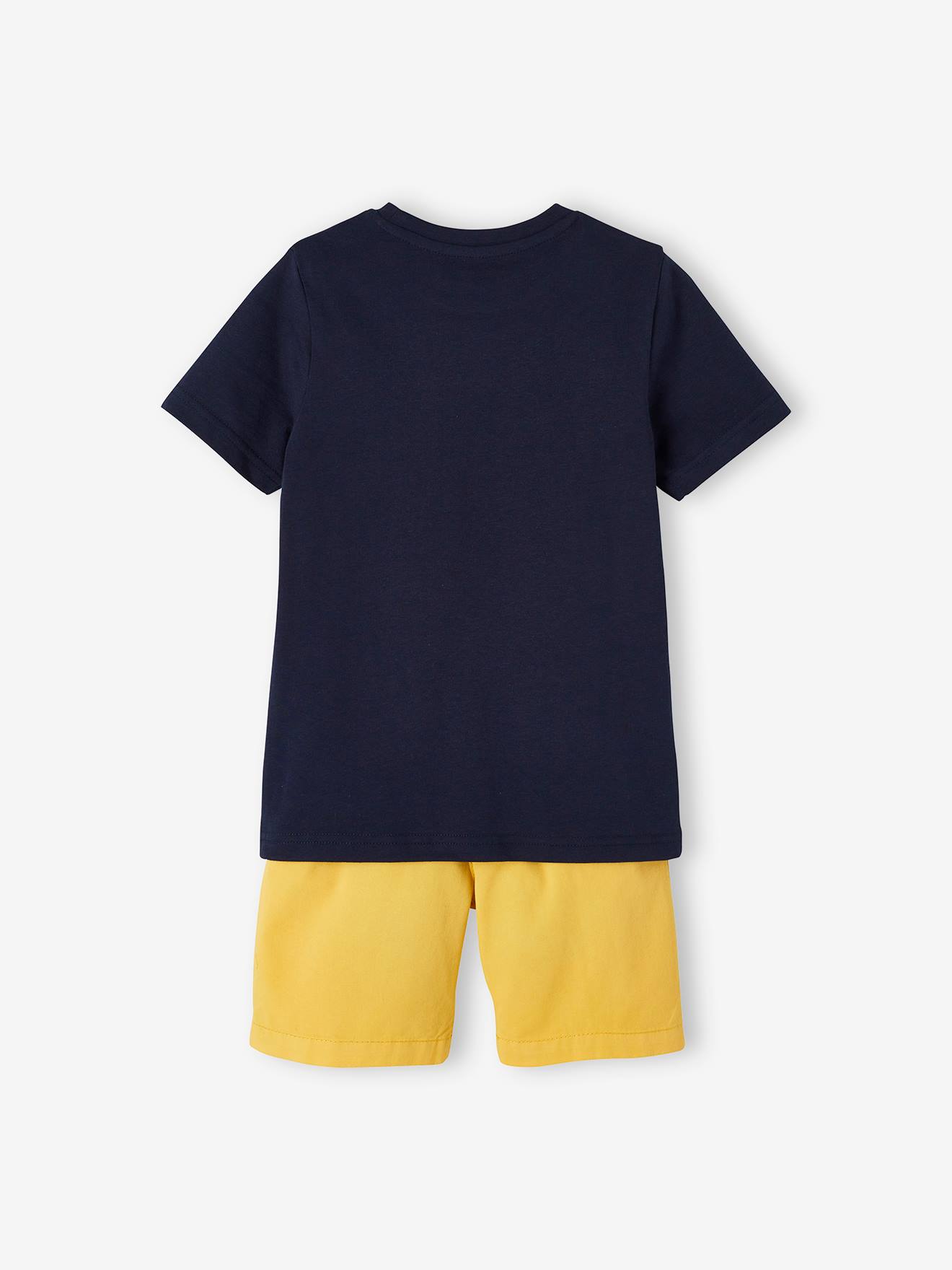 Ensemble tee-shirt motif Hawaï et short en toile garçon jaune moutarde