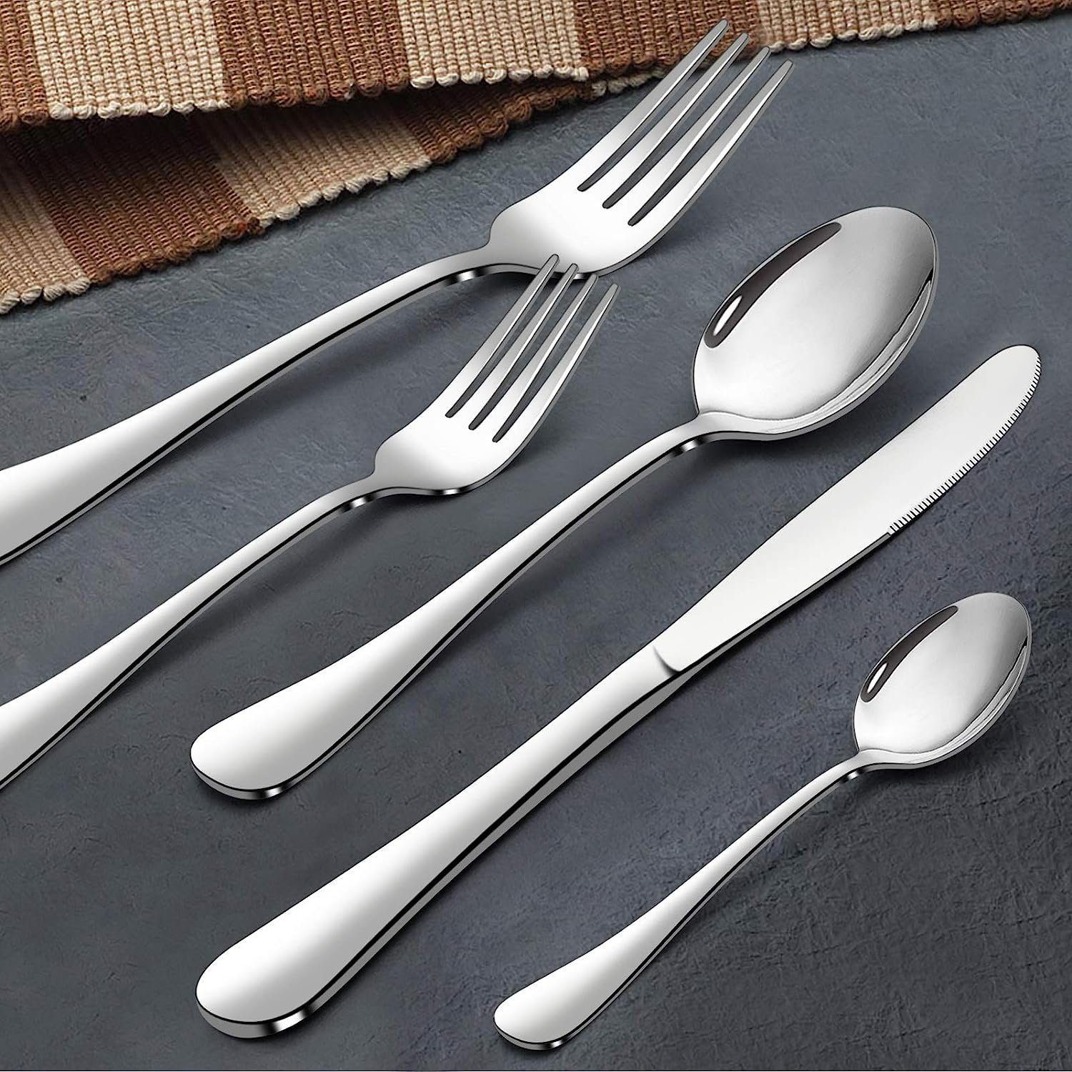 Mutoy Besteck-Set Besteckset,30 Stück Edelstahl Besteck Set 6 Personen,Spiegelpoliert, für Restaurant Party Hochzeit,Spülmaschinenfest,mit Ständer