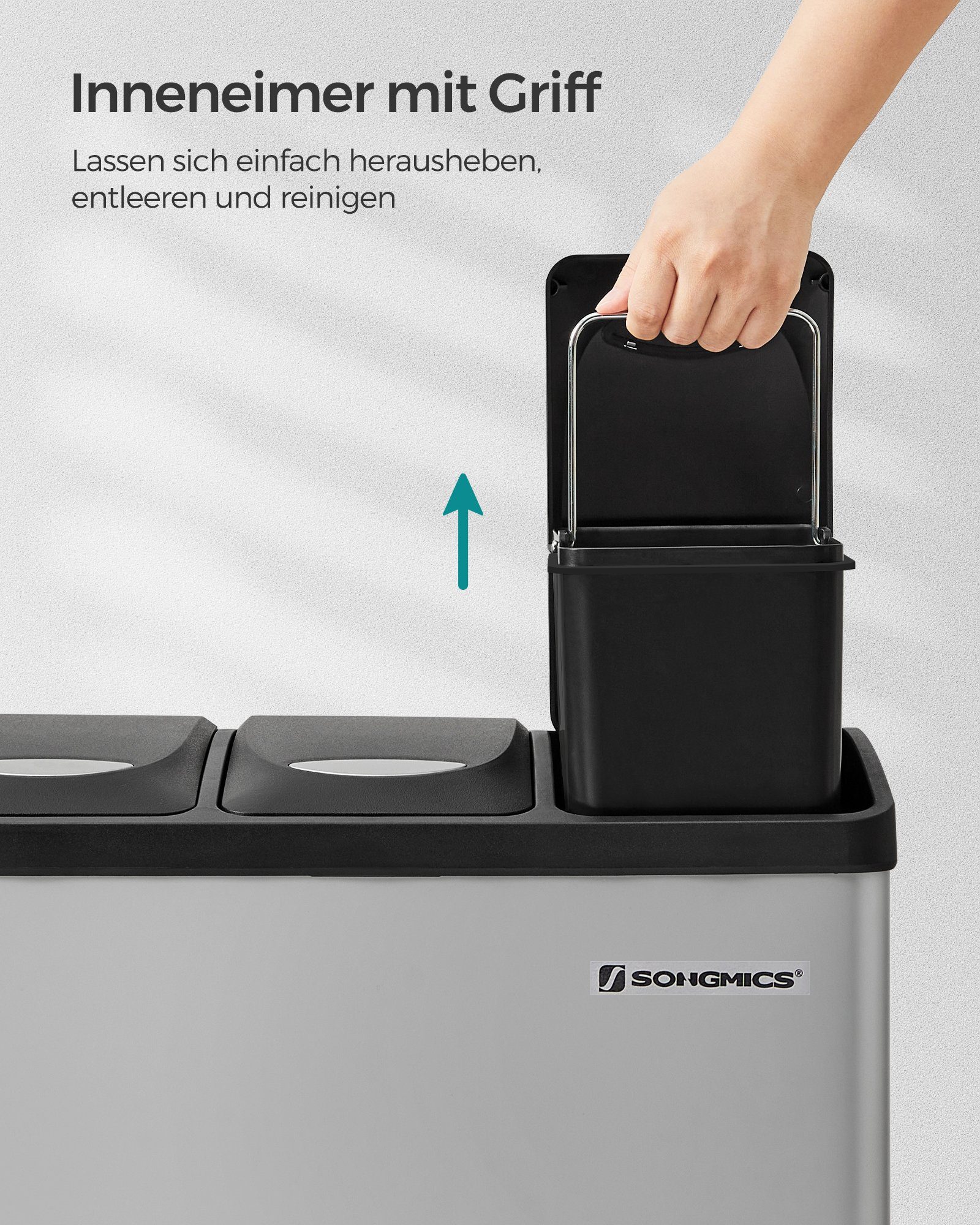 SONGMICS Mülleimer Mülltrennsystem, aus Metall, 24 L, Küche
