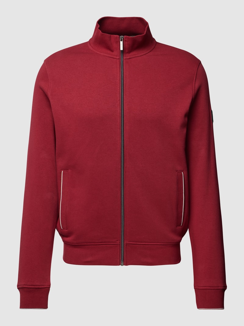 Sweatjacke mit Stehkragen in bordeaux rot