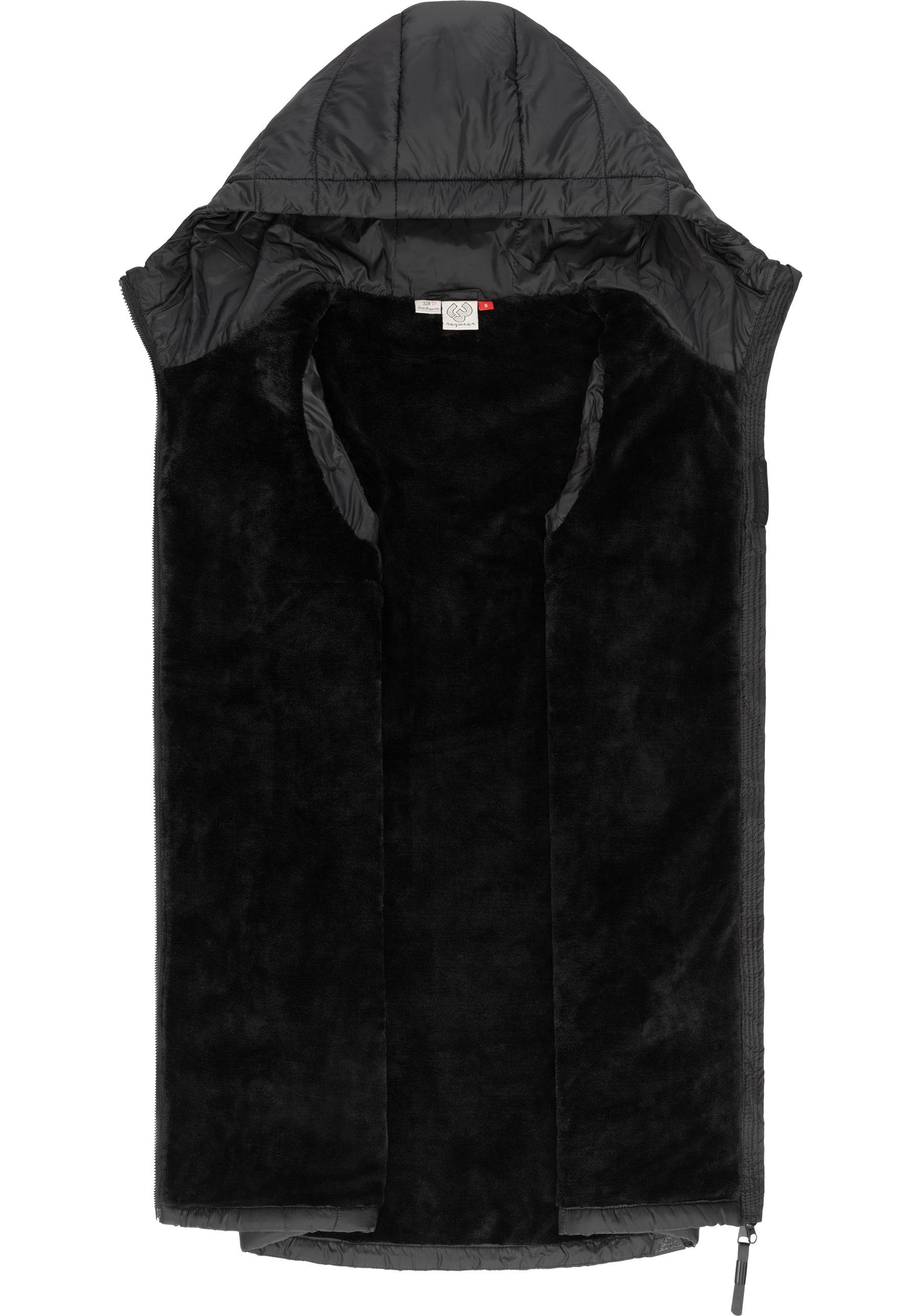 Ragwear Steppweste Lucinda Vest Long Gefütterte gesteppte Langweste mit Kapuze