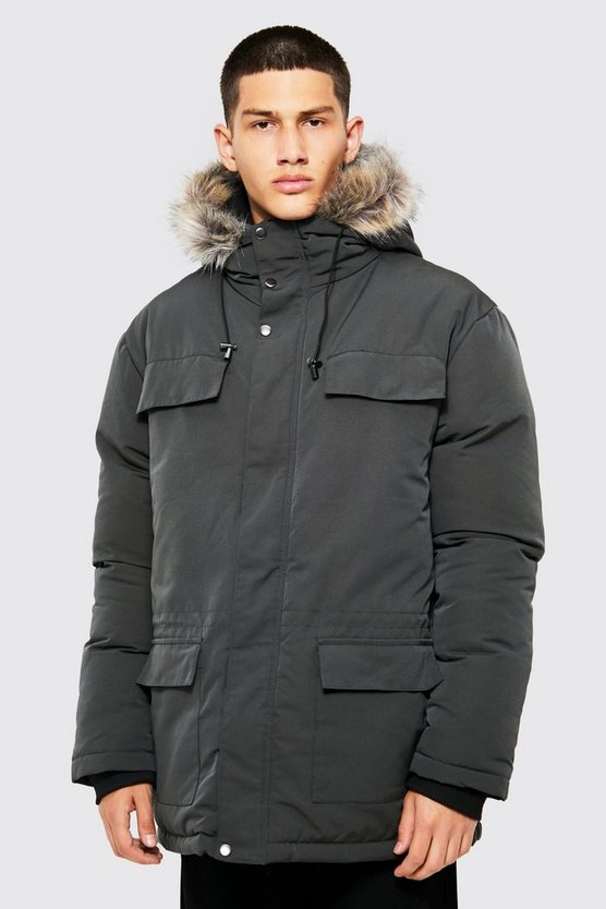 Recycelter Kunstfell-Parka mit Kapuze