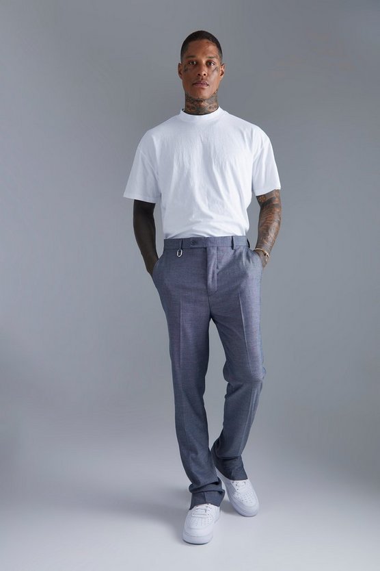 Strukturierte Hose mit geradem Bein und geteiltem Saum