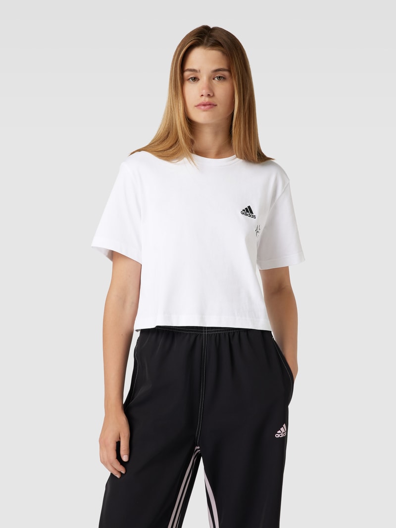 Cropped T-Shirt mit Label-Stitching in weiß