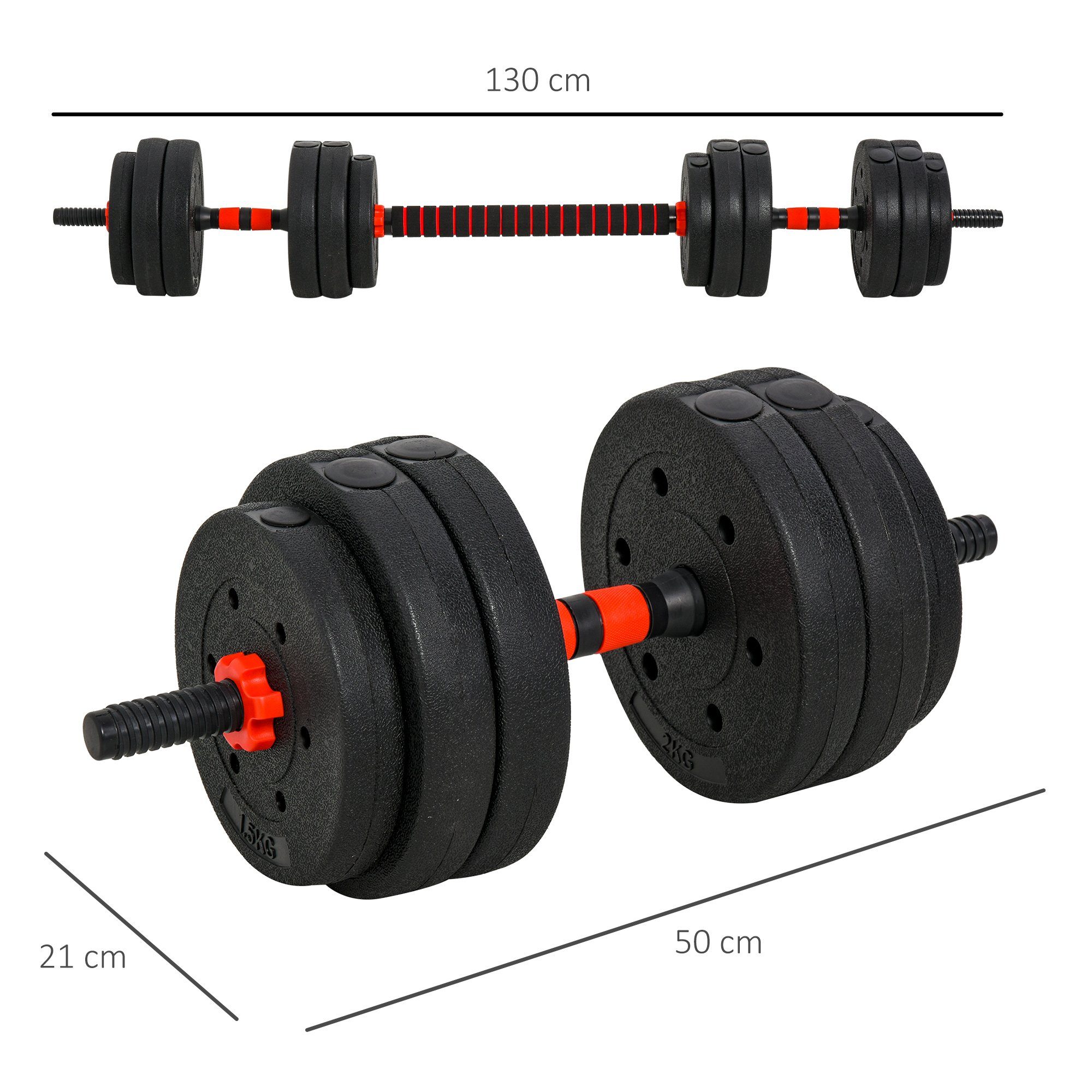 HOMCOM Hantel-Set professionell Dumbbell Krafttraining und Gewichtheben für Fitness, (Set, verstellbare Kurzhantel & Langhantel), 2 in 1 Hanteln Set 25 kg