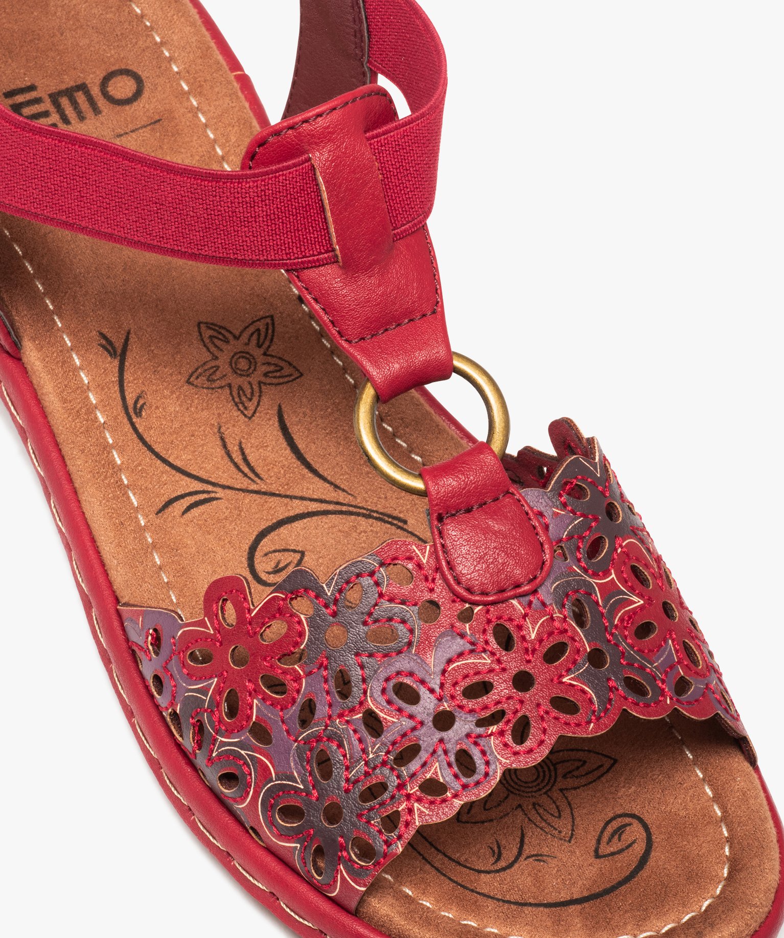 Sandales femme confort à enfiler avec bride fantaisie à fl... rouge fonce | GEMO