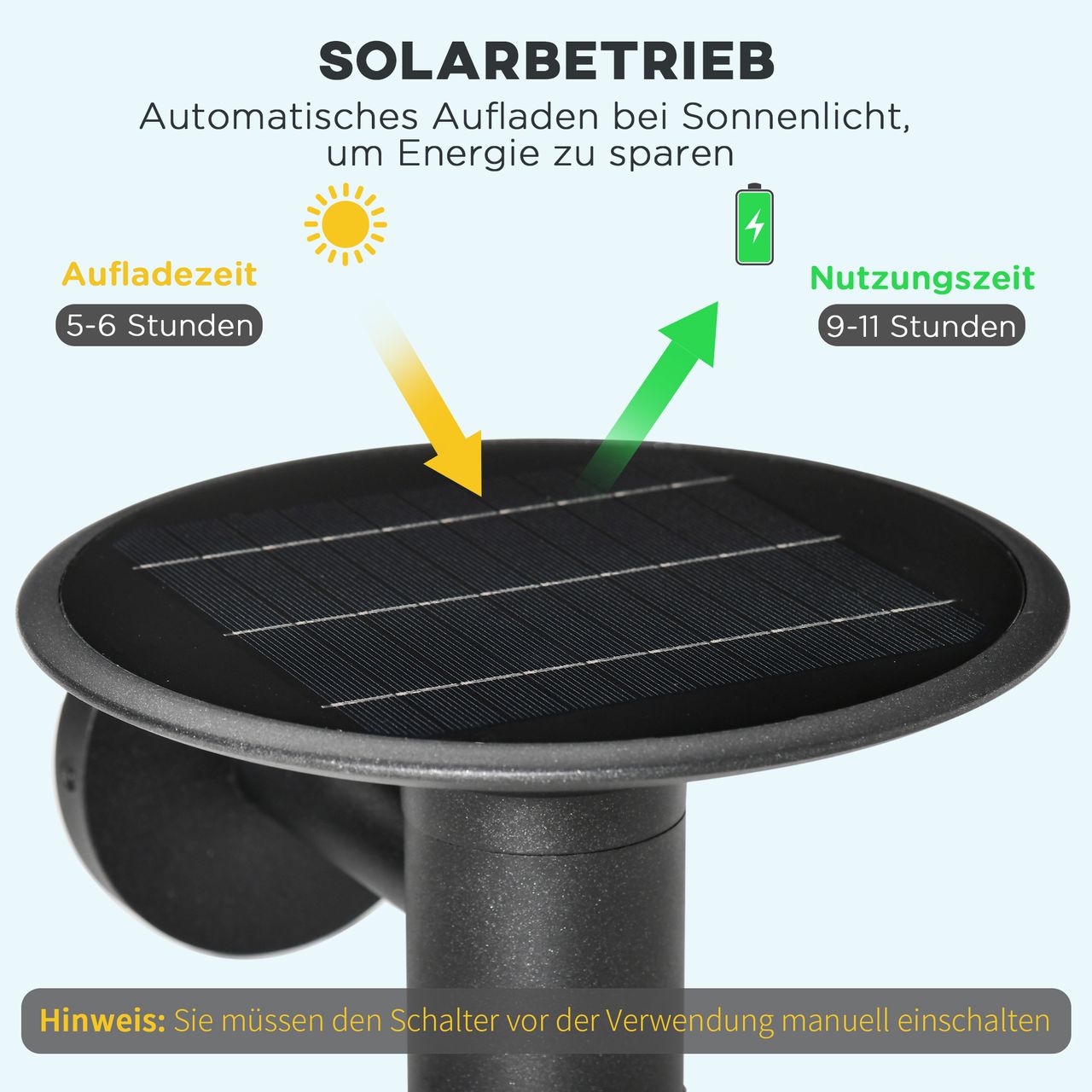 Outsunny Außenwandleuchte Solar Wandleuchte mit 2 Lichtmodi Vintage-Design Solarleuchten Gartenbeleuchtung IP44 Schutz Aluminium Schwarz 25 x 23,5 x 22 cm