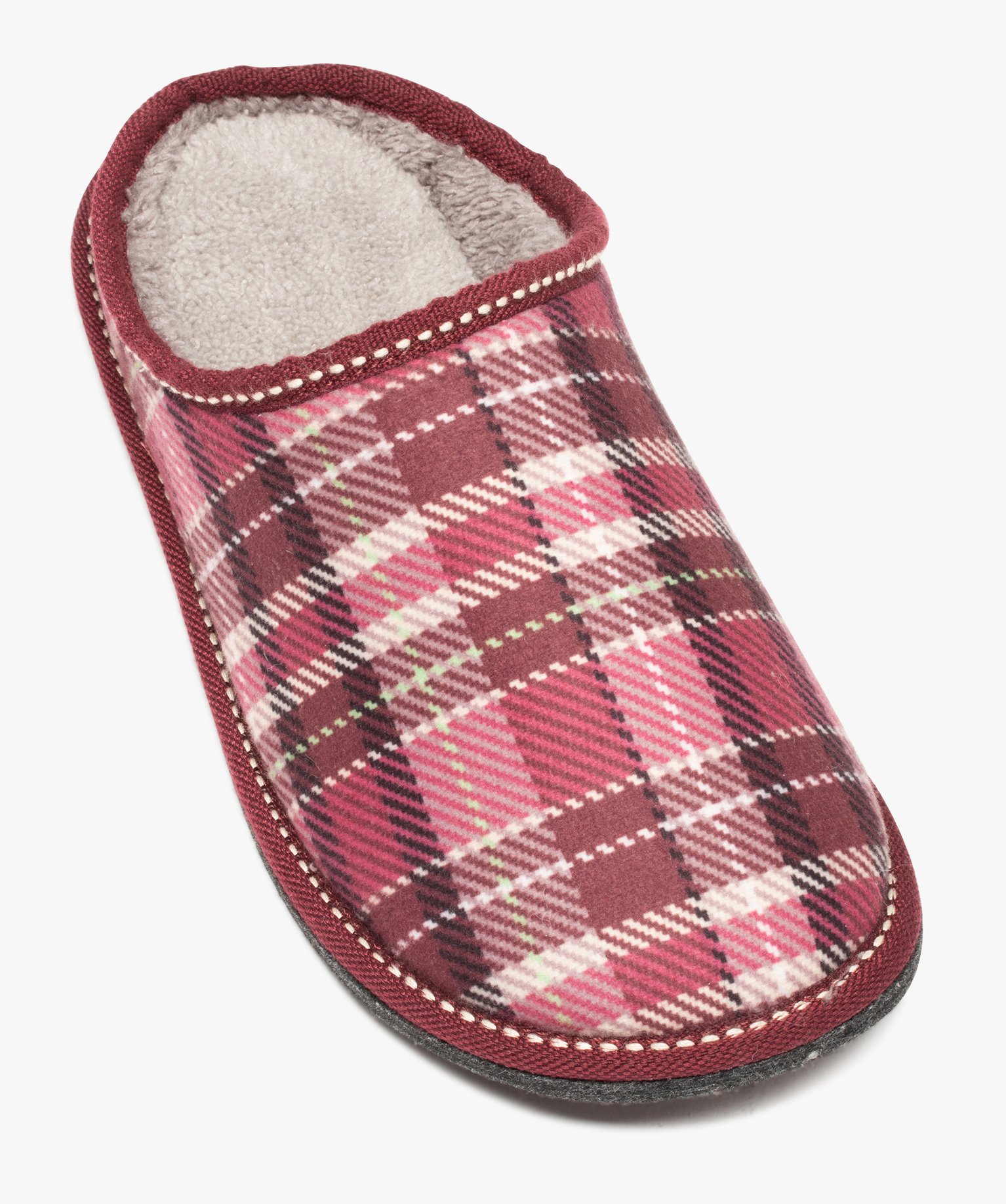 Chaussons femme mules plates douillettes à carreaux rose | GEMO