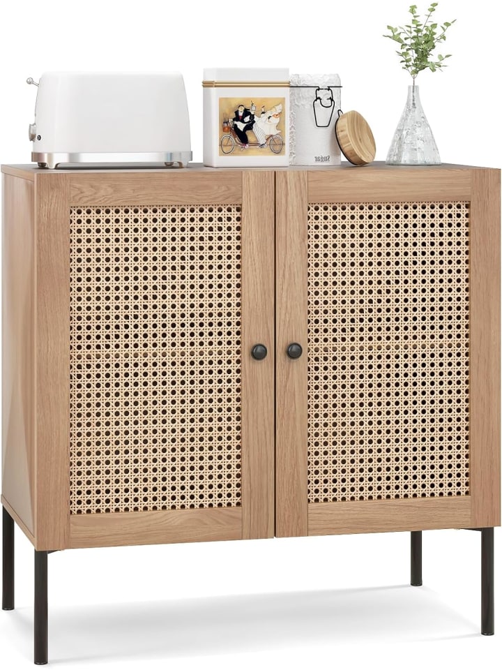 COSTWAY Sideboard mit 2 Rattantüren in Hellbraun günstig kaufen onesize