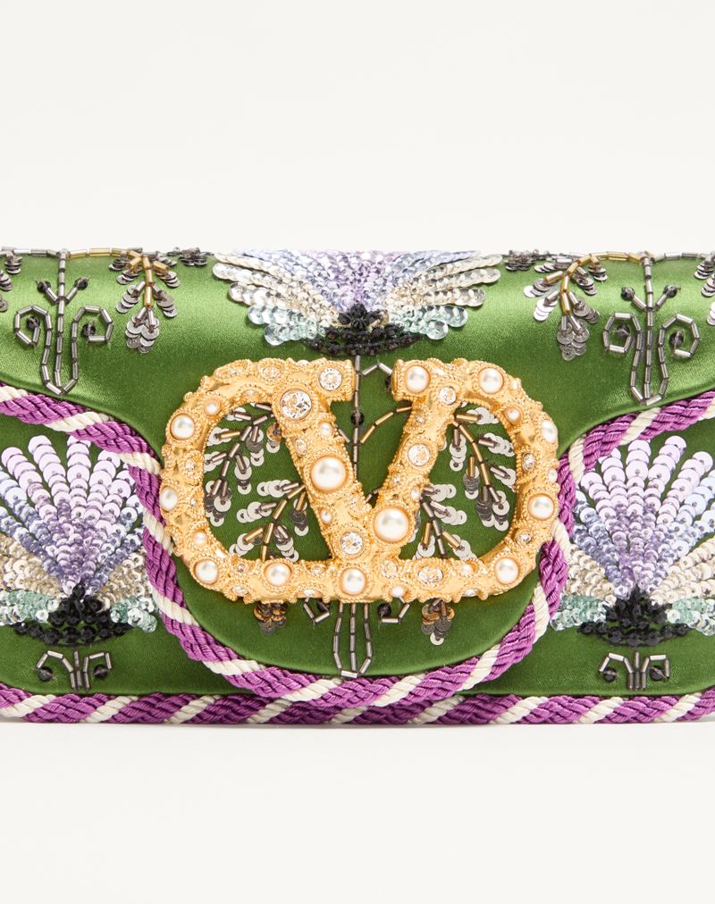 Bolsa de ombro pequena Valentino Garavani Locò bordada com logotipo de joia