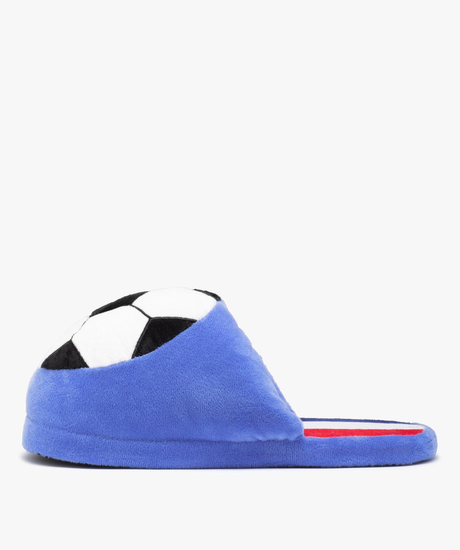 Chaussons homme mules plates en velours ballon de foot bleu | GEMO