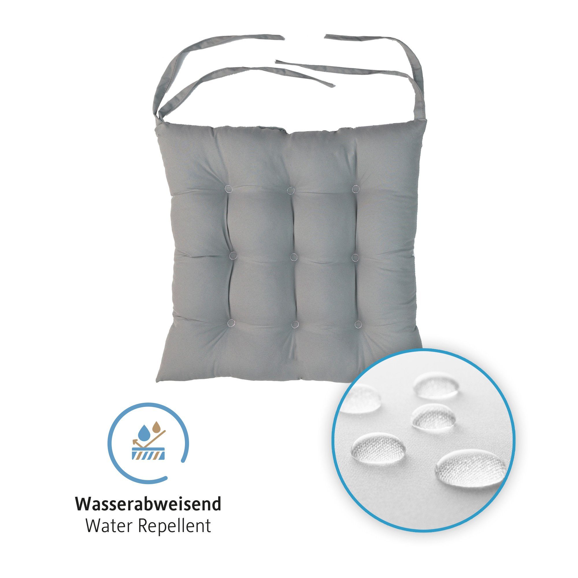 Komfortec Stuhlkissen 40x40 cm Stuhlkissen mit Bändern, Wasserabweisend Dekokissen, 100% Mikrofaser Sitzkissen 110 g/m²