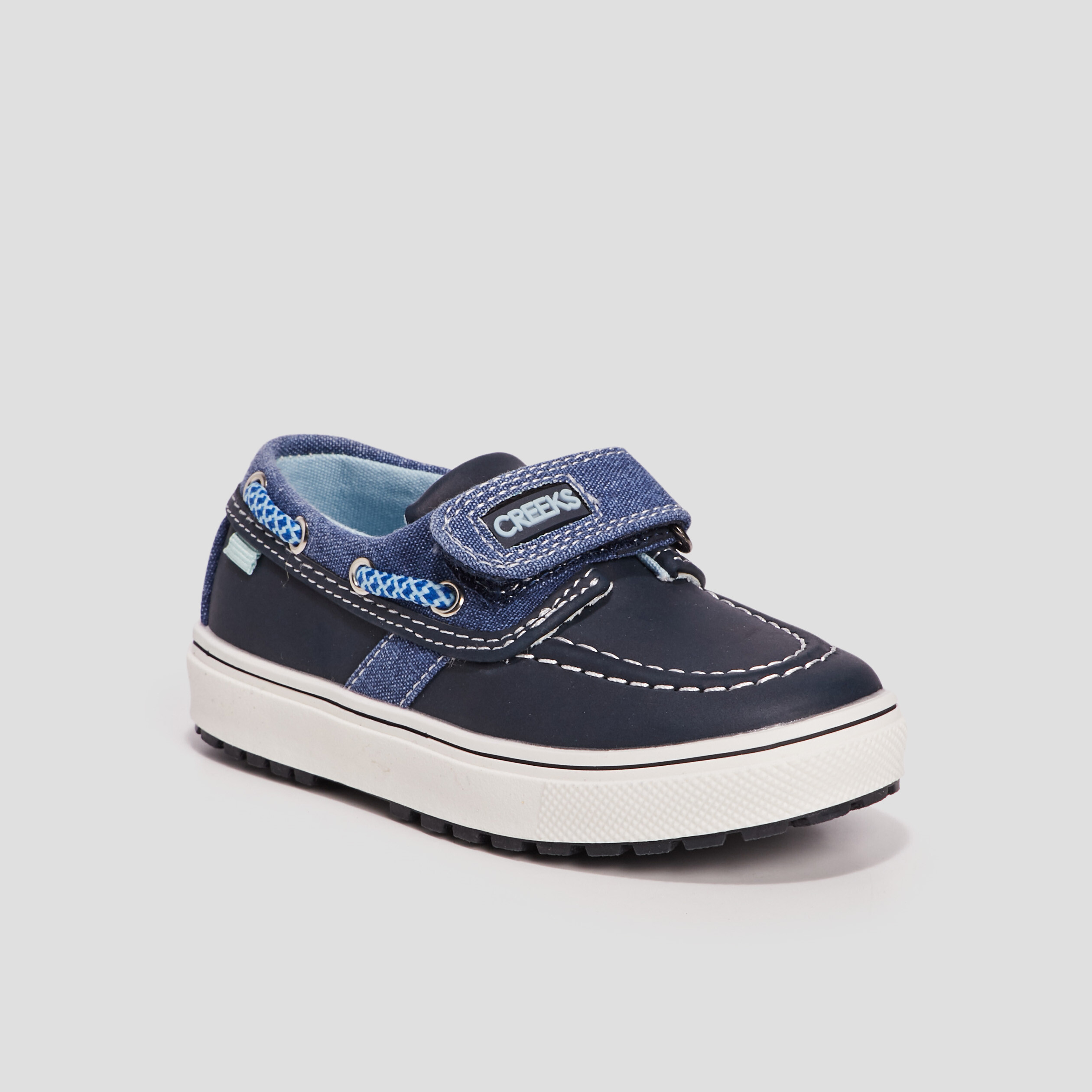 Chaussures bateau en toile à scratch bleu garçon | La Halle