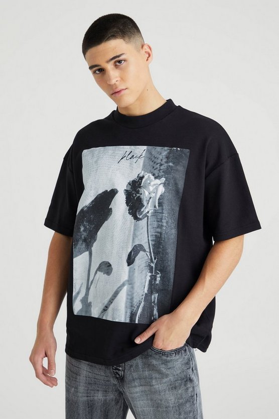 Oversize T-Shirt mit Rosen-Print