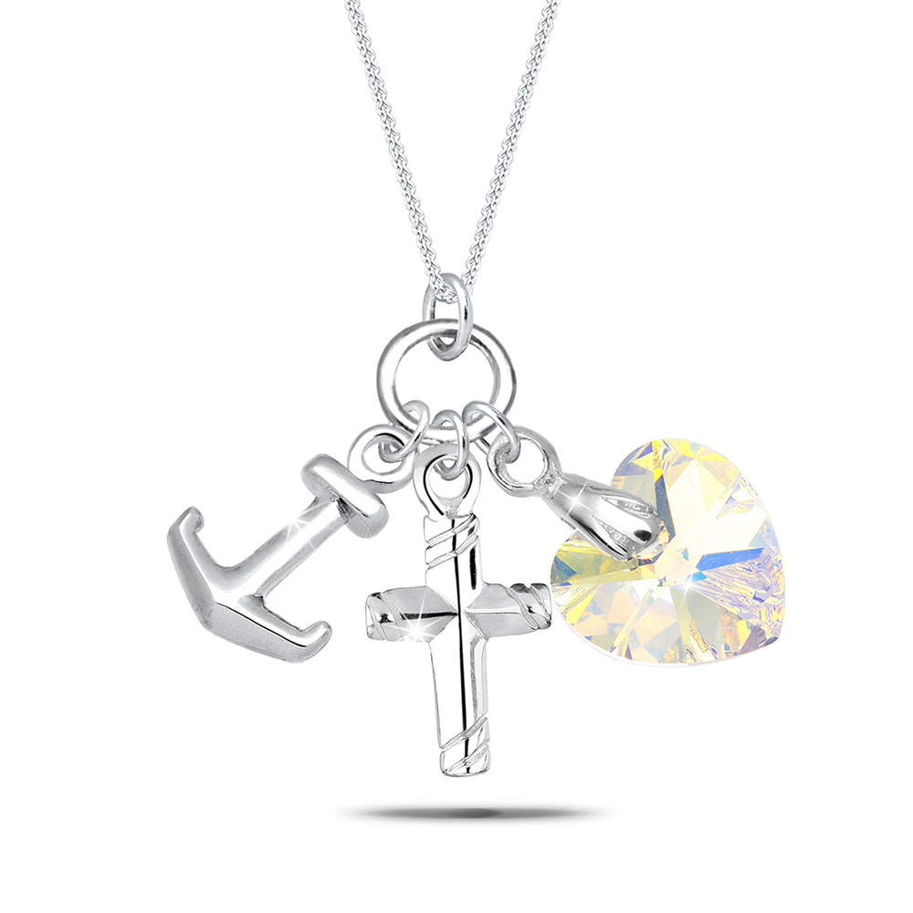 Elli Elli Collier Femme Pendentifs Croix Coeur Ancre avec Cristal - (925/1000) Argent collier