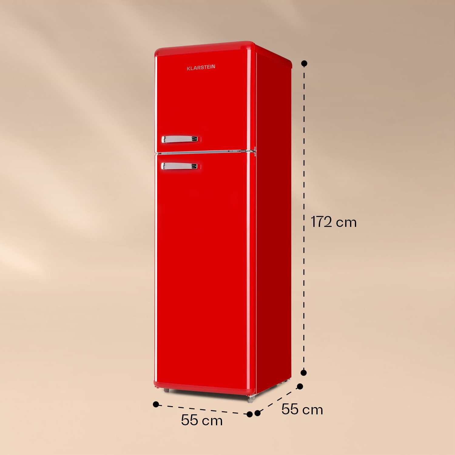 Klarstein Kühl-/Gefrierkombination CO2- Audrey 250R 10032238A, 172 cm hoch, 55 cm breit, Kühlschrank mit Gefrierfach Kühl Gefrierkombination freistehend Retro