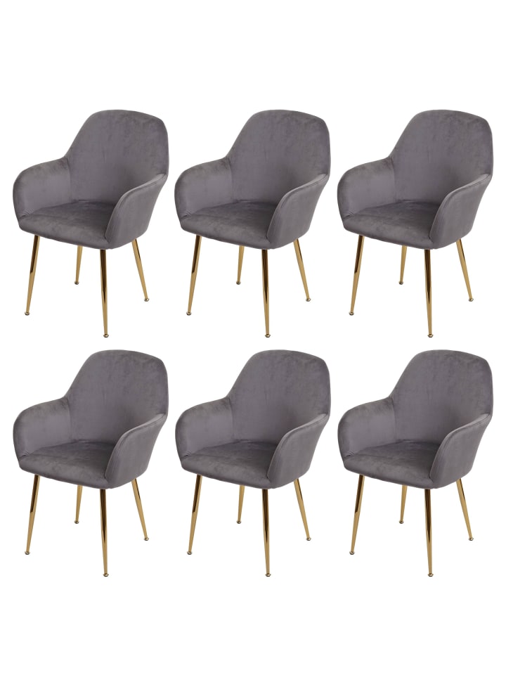 MCW 6er-Set Retro Esszimmerstuhl F18, Samt grau, goldene Beine günstig kaufen onesize