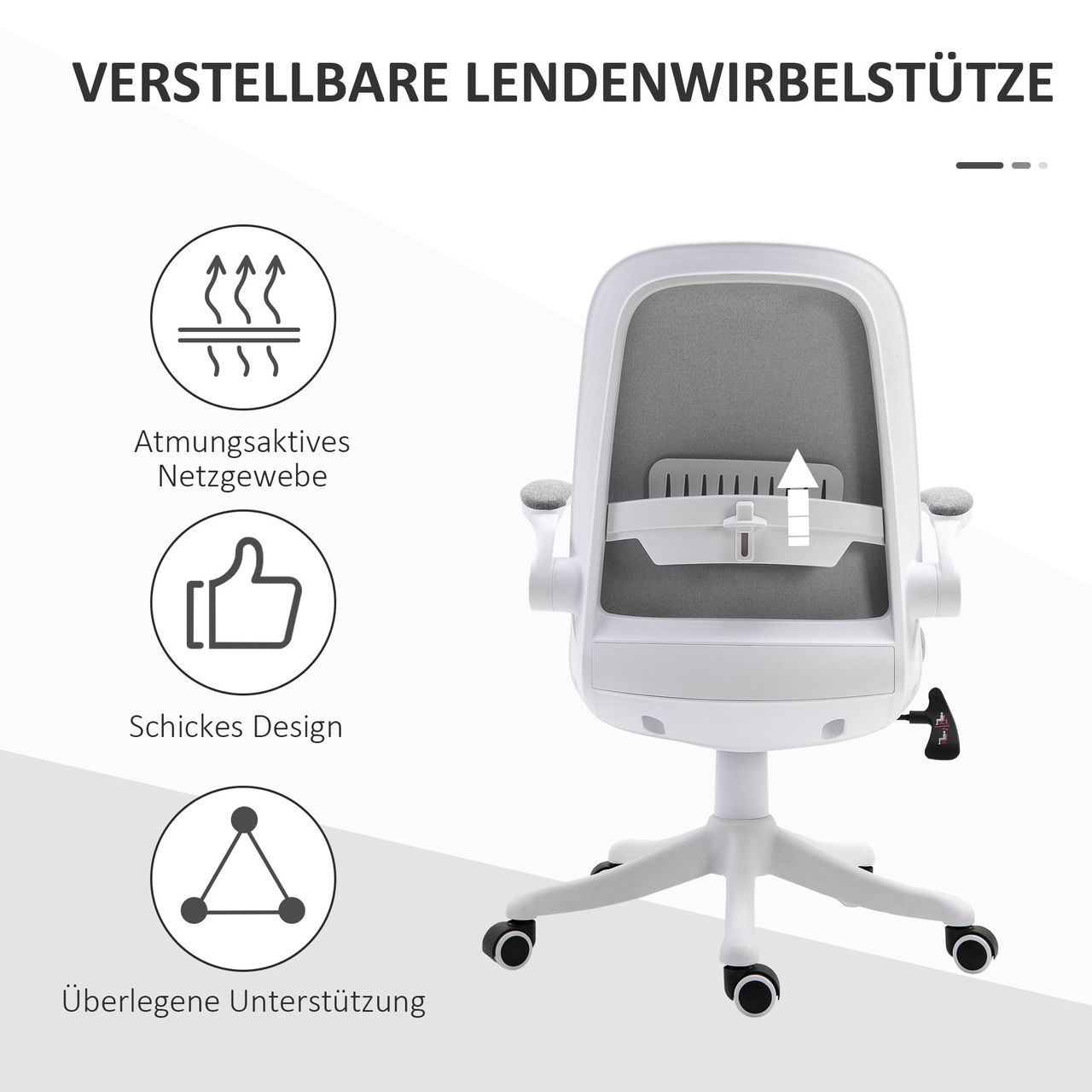 HOMCOM Bürostuhl Schreibtischstuhl Drehstuhl mit Wippfunktion Armlehne verstellbar höhenverstellbar ergonomisch Leinenimitat Nylon Grau Weiß 62,5 x 60 x 90-98 cm