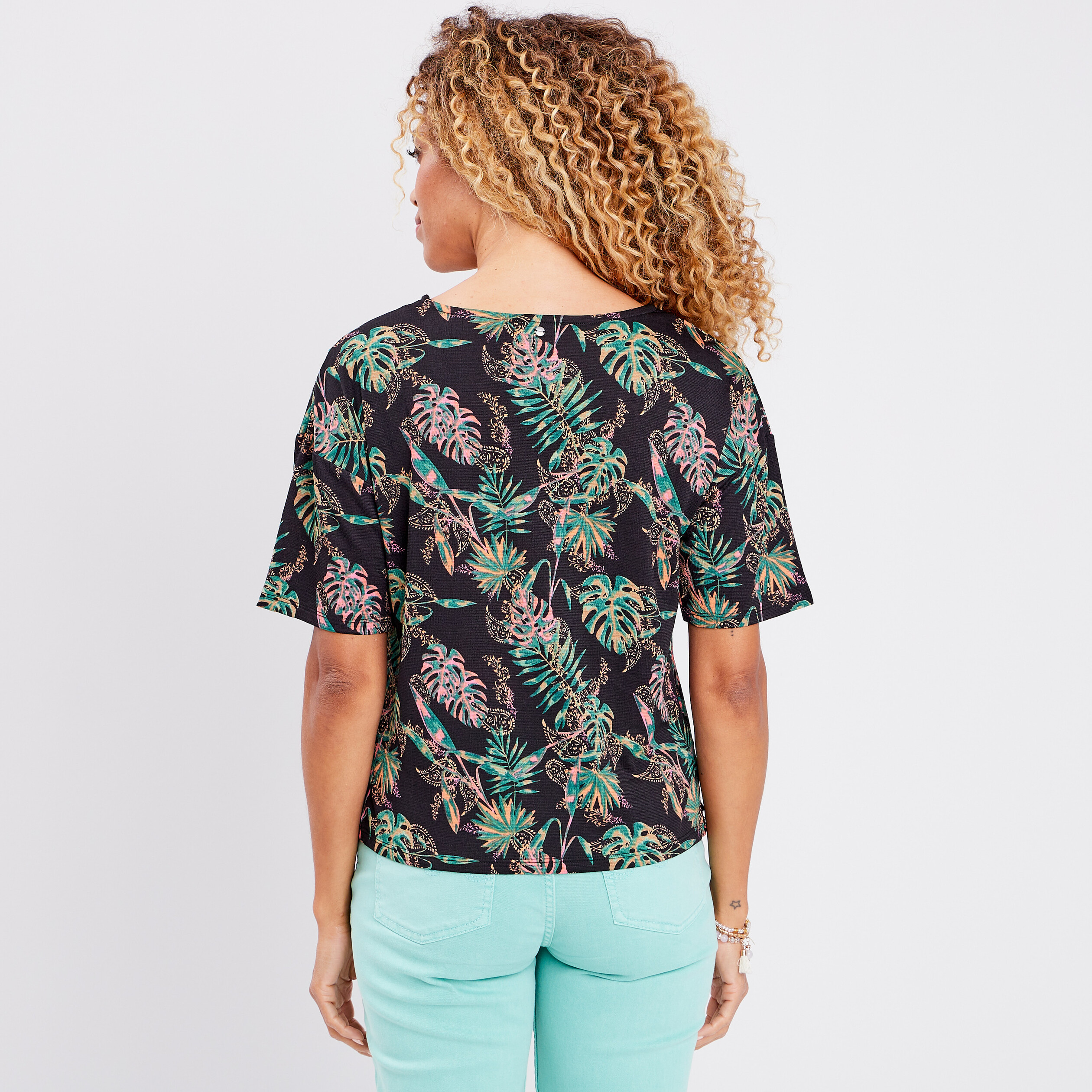 T-shirt manches courtes détail noeud noir femme | La Halle
